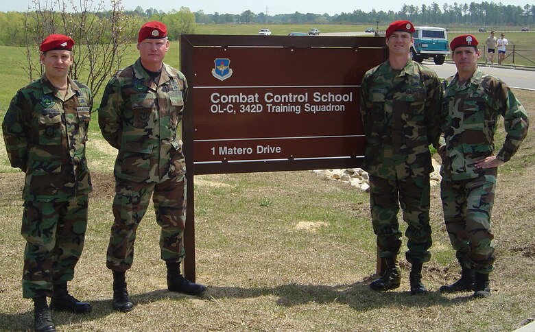 From left, Senior Master Sgt. Tom Deschane, Chief Master Sgt. Jon Rosa, Master Sgt. Wes Brooks and Capt. Sean McClane stand at Pope Air Force Base’s Matero Drive.
(Photo courtesy of Chief Master Sgt. Jon Rosa, Kentucky Air National Guard)