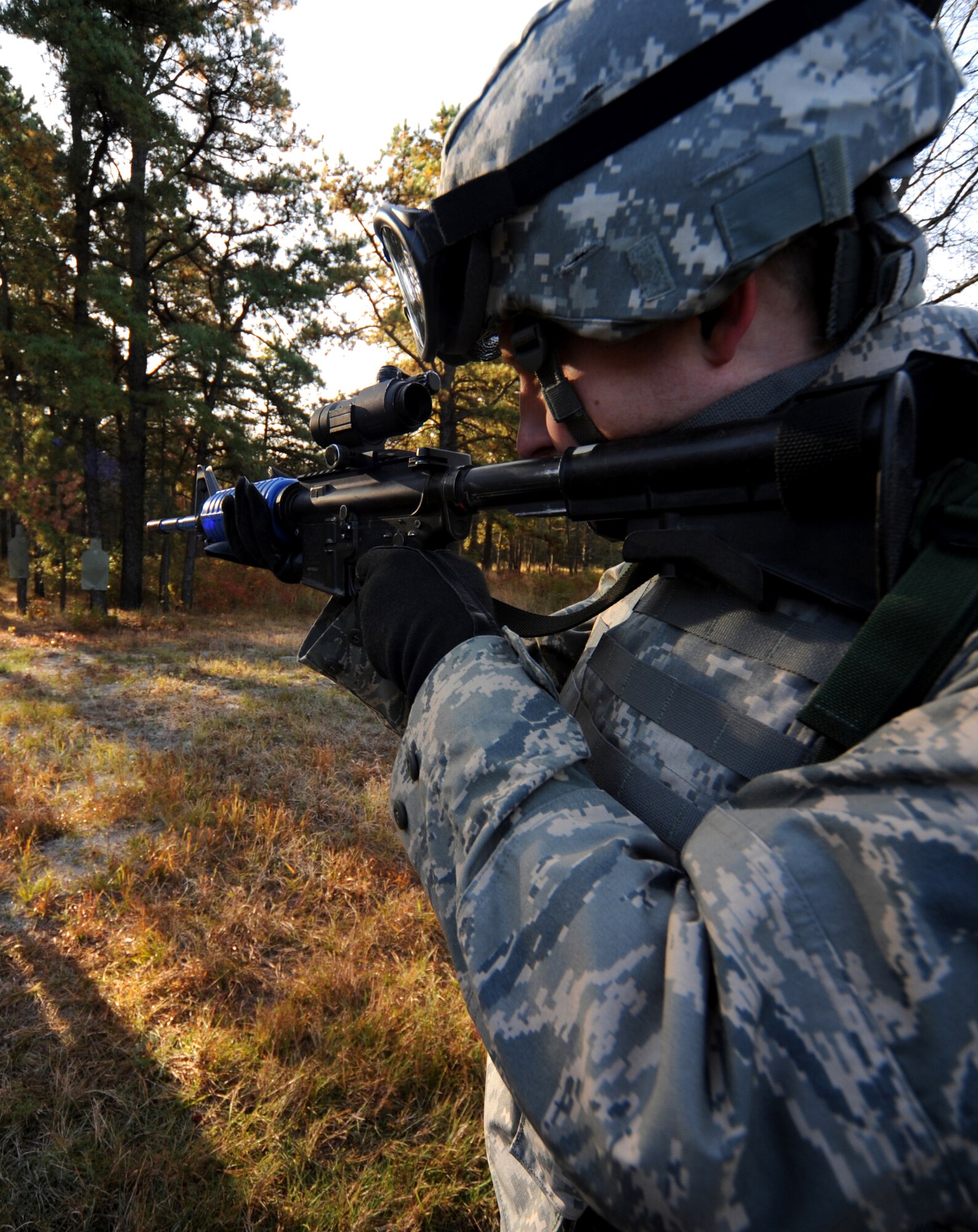 Students from the Air Force legal career field participate in functional-specific training Oct. 24, 2008, on a Fort Dix, N.J., range.  For four days prior to participation in the U.S. Air Force Expeditionary Center's Advanced Contingency Skills Training Course, Airmen from the legal career field learn operations law, contingency skills basics, rules of engagement on the use of force and expeditionary basics taught by the USAF EC's legal staff.  ACST is taught by the center's 421st Combat Training Squadron. (U.S. Air Force Photo/Staff Sgt. Nathan Bevier)
