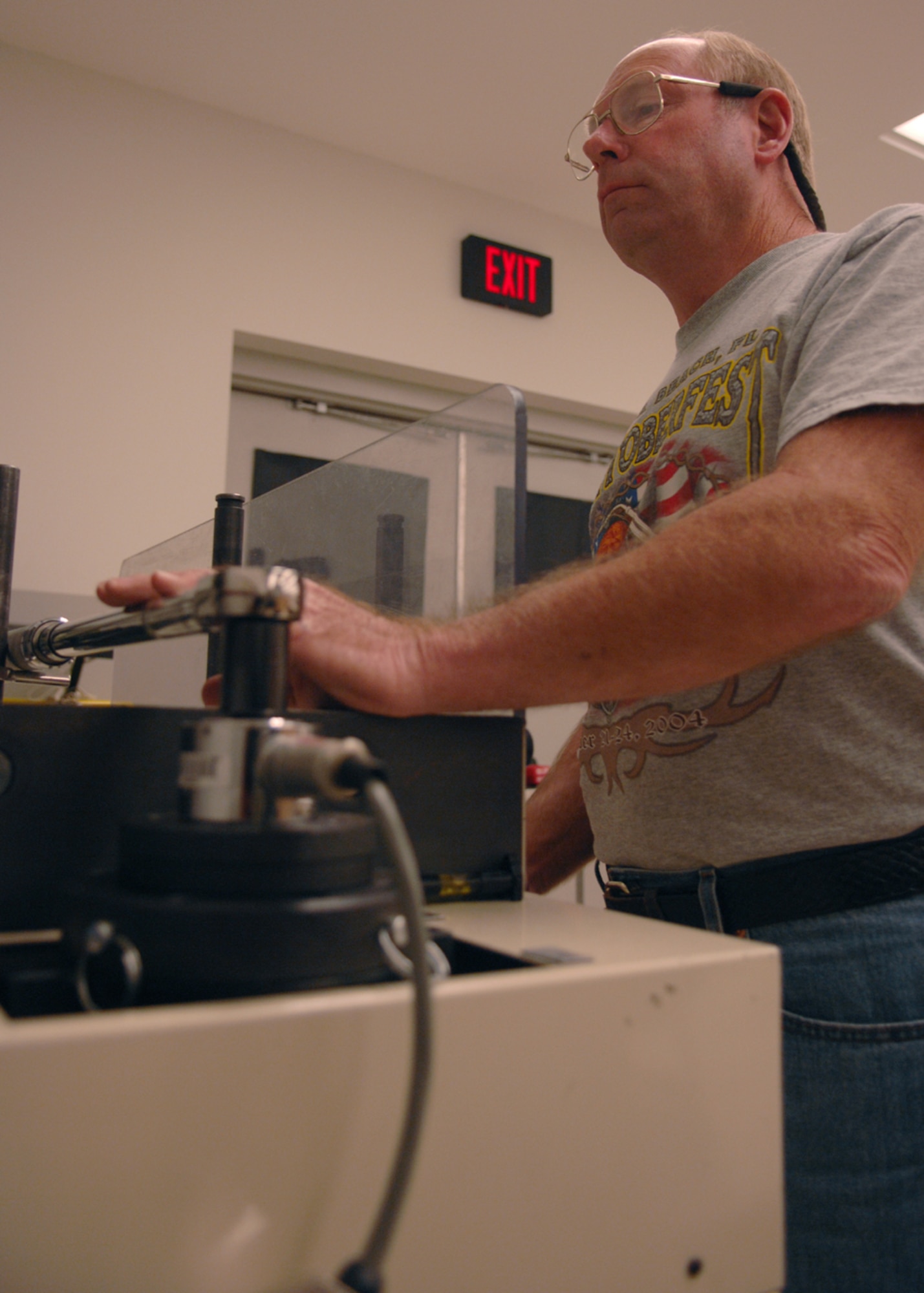 MOODY AIR FORCE BASE, Ga. – Roy Chartier, Precision Measurement Equipment Laboratory technician, calibrates a torque wrench here Oct. 30. Mr. Chartier is the torque wrench calibrator for all aircrafts on base. (U.S. Air Force photo by Airman Joshua Green)