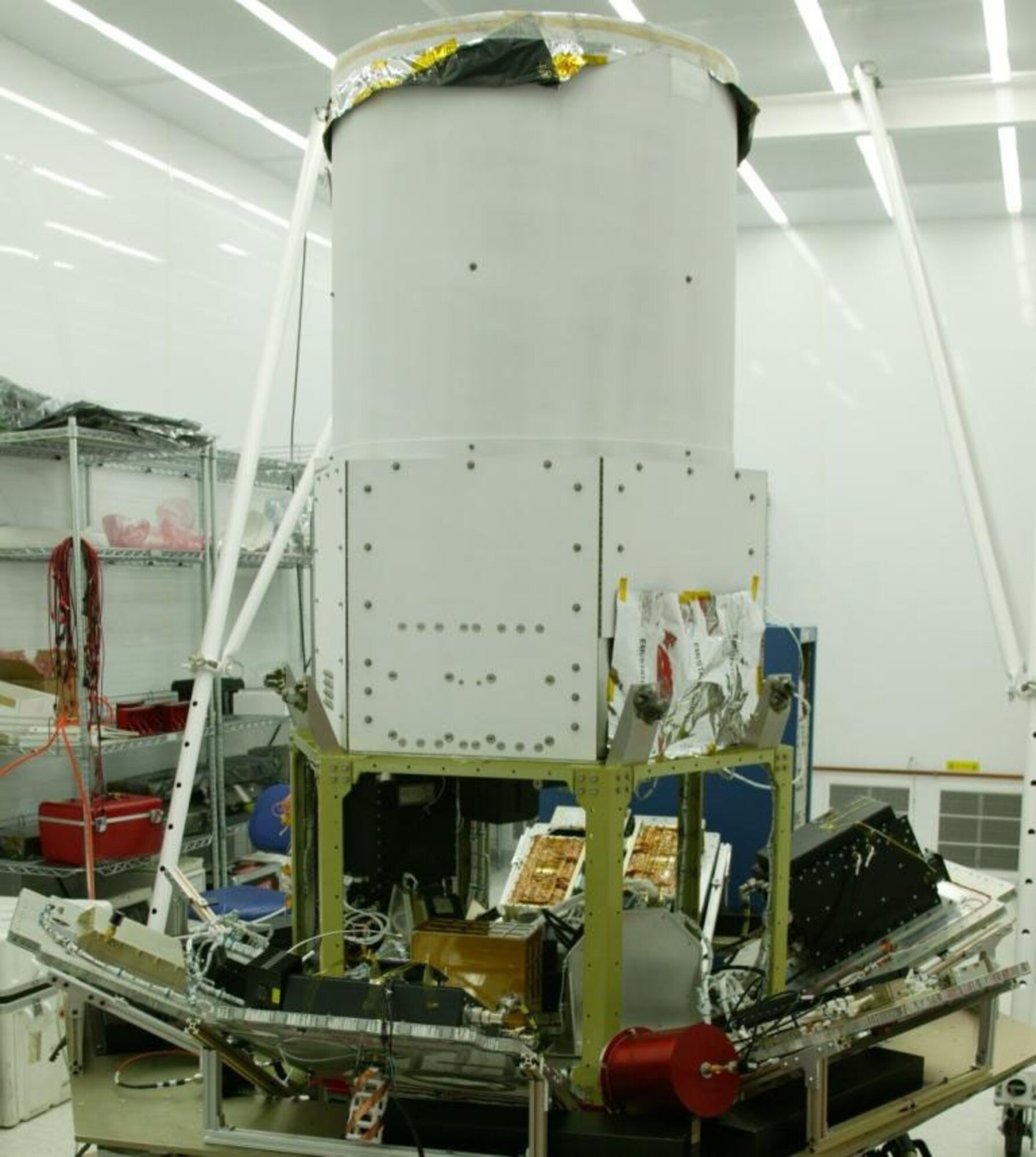 Integration of the modular bus components on Tactical Satellite-3 is photographed at the Air Force Research Laboratory's Space Vehicles Directorate, located at Kirtland Air Force Base, N.M. (U.S. Air Force photo) 