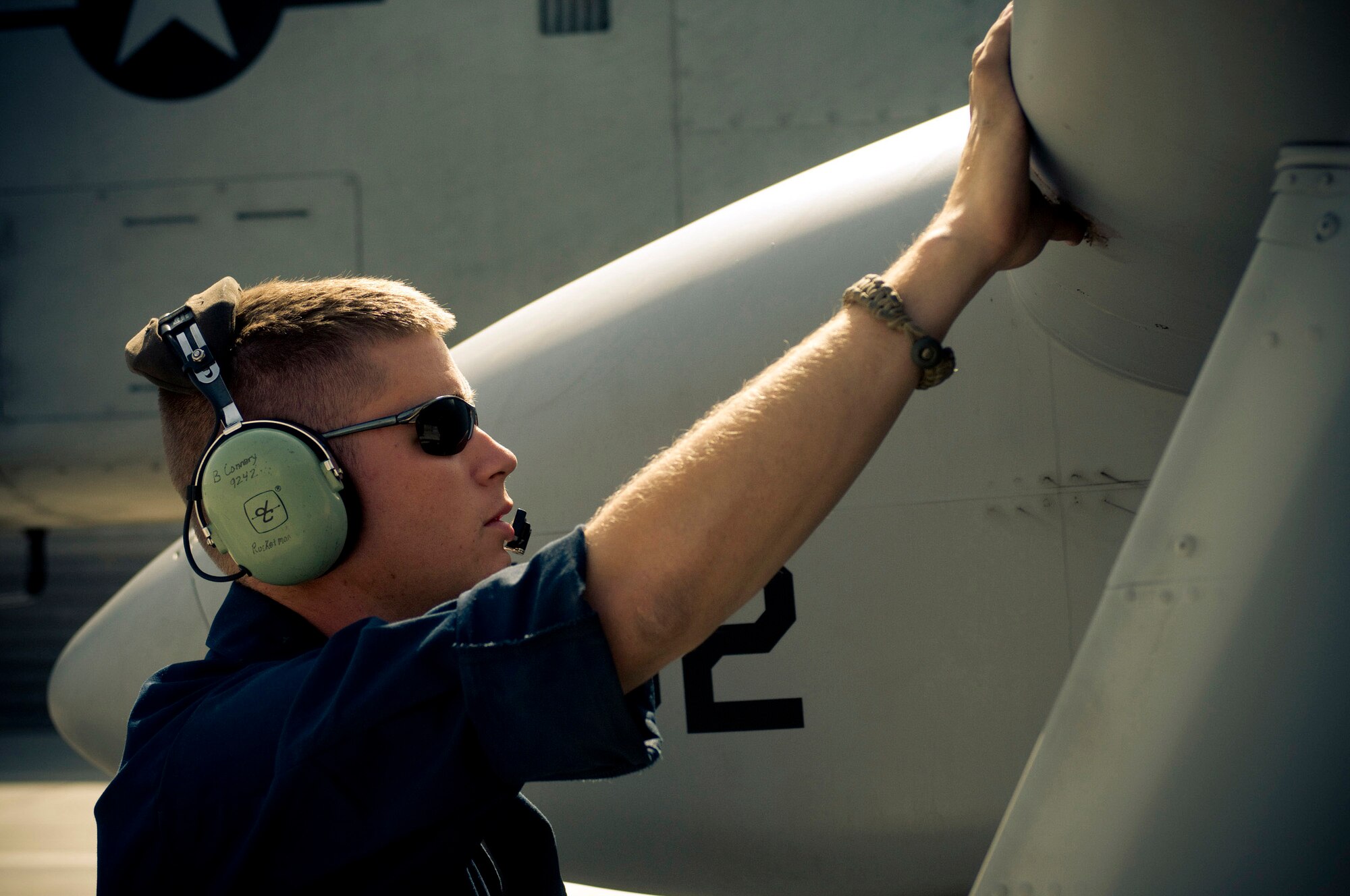 Senior Airman Benjamin Connery checks the leading edge slats on the wing of an A-10 Thunderbolt II Oct. 18 at Bagram Airfield, Afghanistan. Airman Connery is a 455th Expeditionary Aircraft Maintenance Squadron A-10 crew chief and deployed from Moody Air Force Base, Ga. He is from Cashmere, Wash. (U.S. Air Force photo/Staff Sgt. Samuel Morse) 
