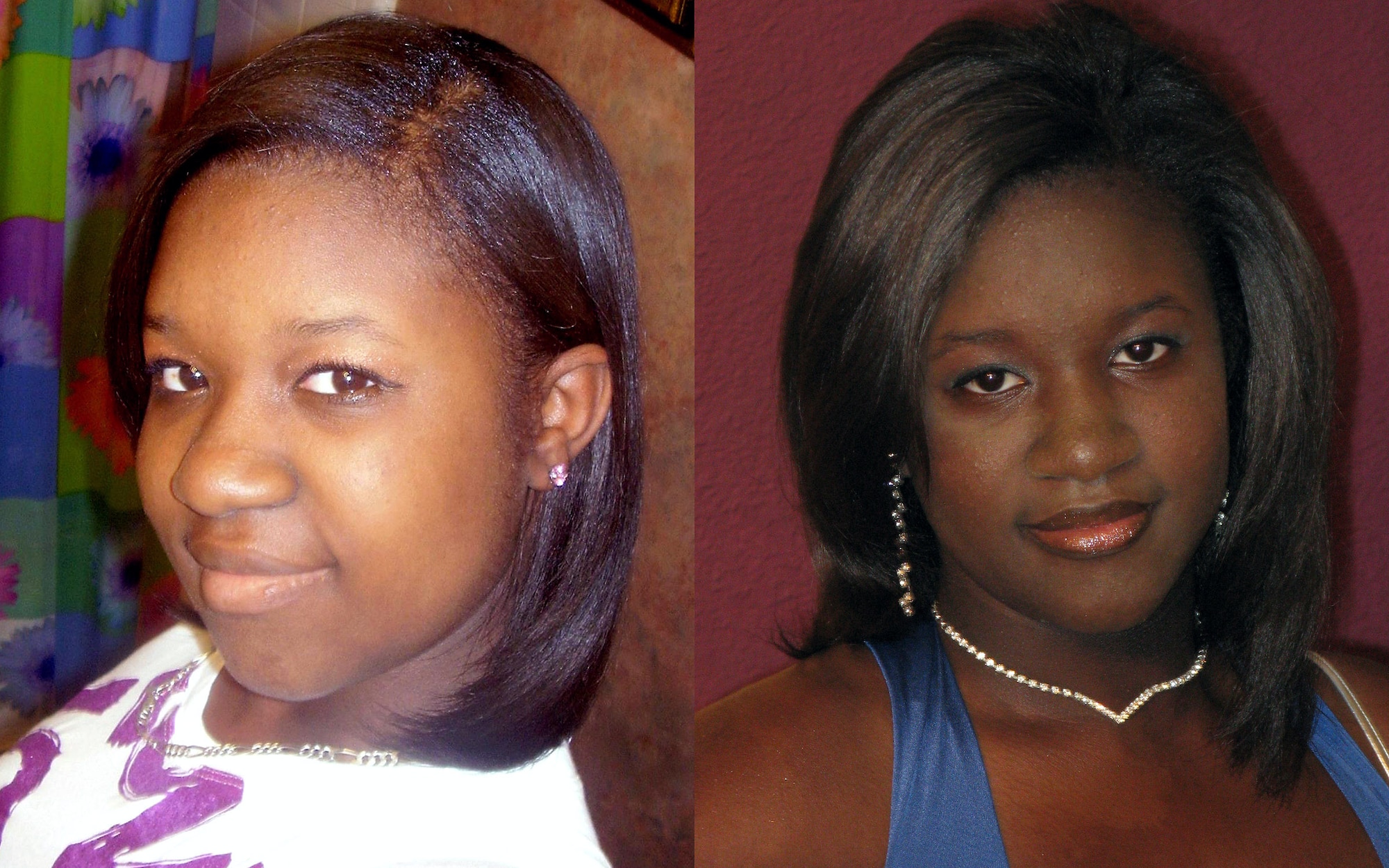 These images show Lakeshia Blueitt's pigment changes. Lakeshia is a 17-year-old patient who was diagnosed with type B insulin resistance at Wilford Hall Medical Center Pediatric Endocrinology Clinic on Lackland Air Force Base, Texas. The photo on the left was taken in January, the photo on the right was taken in October. (U.S. Air Force photo illustration/Staff Sgt. Erin M. Peterson)
