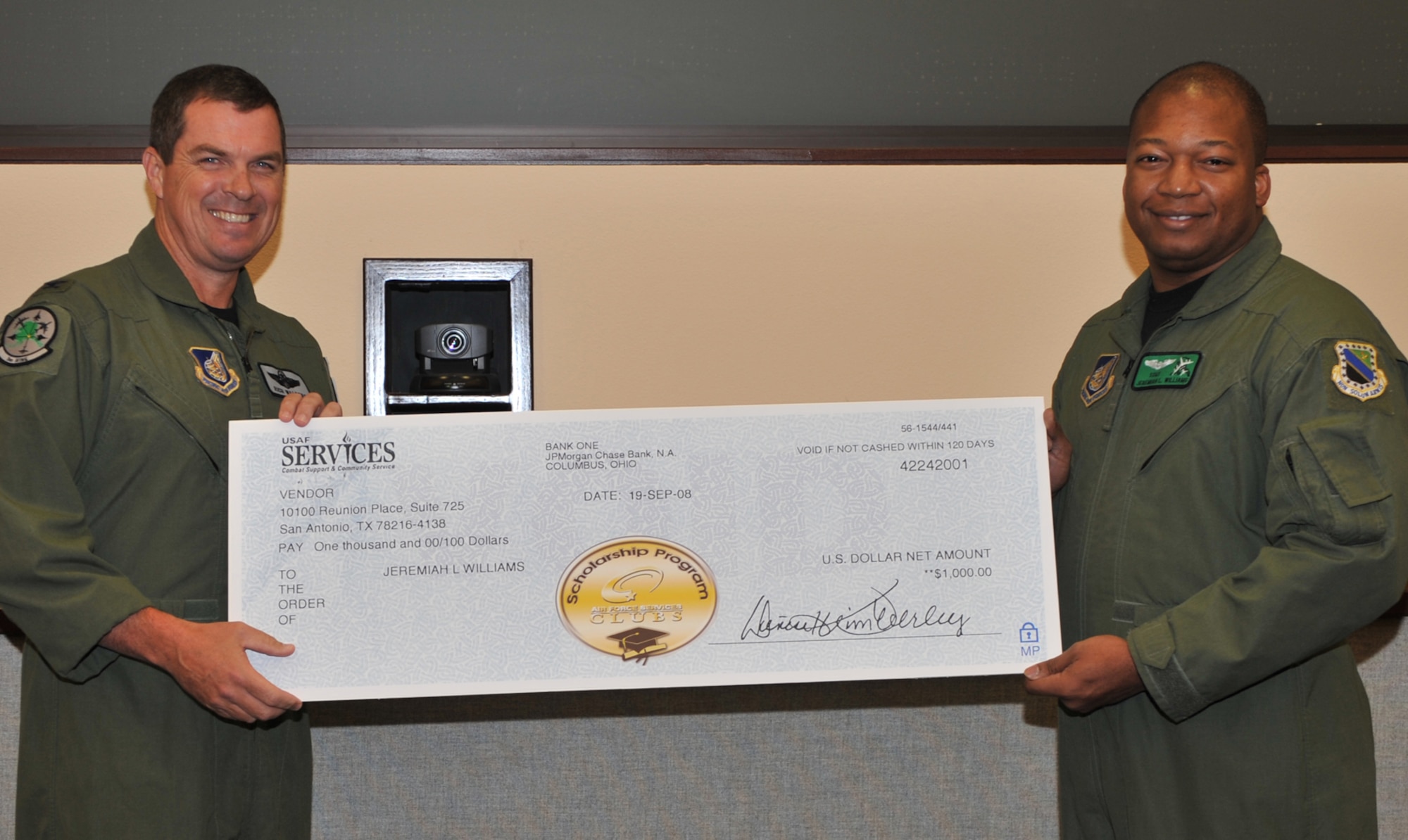 ELMENDORF AIR FORCE BASE, Alaska -- Staff Sgt. Jeremiah Williams, 962nd Airborne Air Control Squadron, was awarded a $1,000 scholarship for his 500-word essay on "The most important person in my life?" Sergeant Williams was one of 25 Air Force members to get this scholarship and the only in the Pacific Air Forces. (U.S. Air Force photo/Senior Airman Tinese Treadwell)