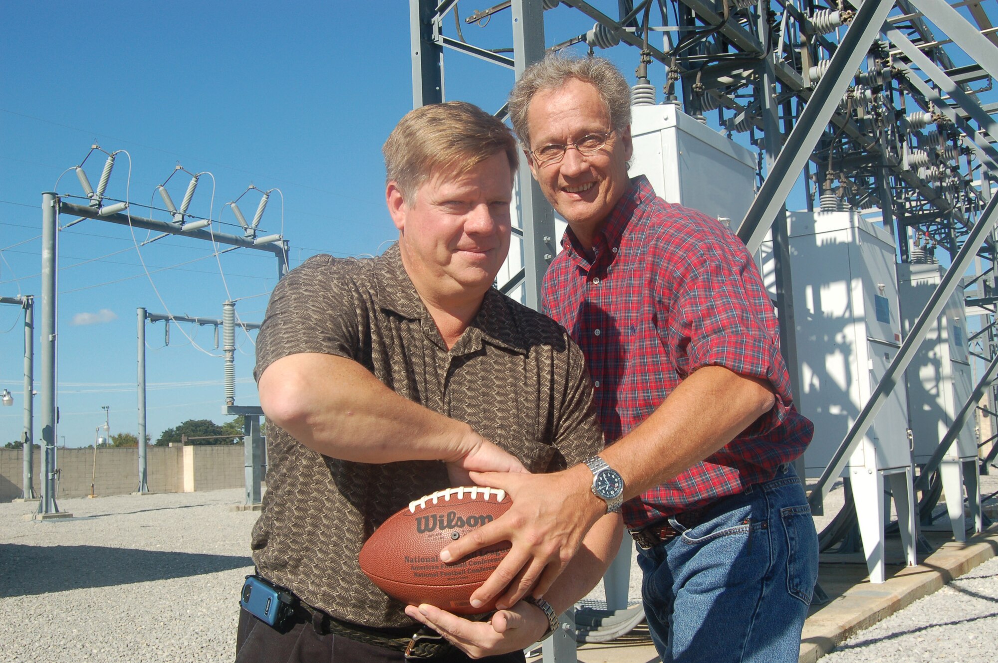 EGLIN AIR FORCE BASE, Fla. -- Alan Mardis, Eglin Energy Manager, (left) and Scott Pogue, Resource Efficiency Manager, feel they have an excellent gameplan to make Eglin a leader in energy management for years to come./U.S. Air Force photo by Jerron Barnett
