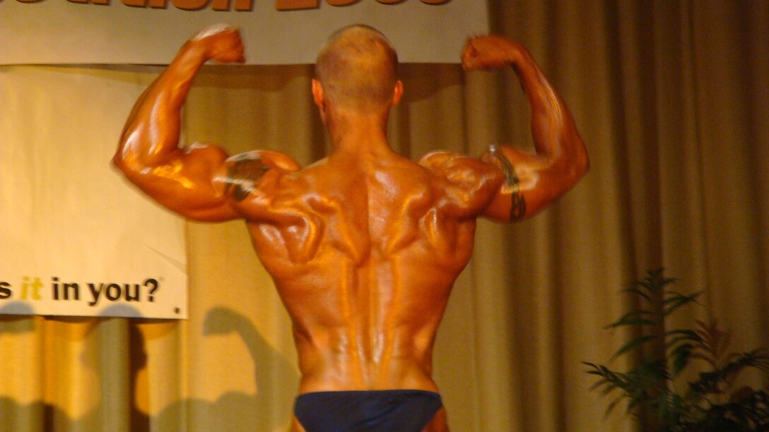 Staff Sgt. Jason D. Williams, 382nd Training Squadron training manager, wins first place in the 154 pounds and under weight class at the 2008 Annual Luke Air Force Base Bodybuilding Competition in Ariz. Aug. 16.  He also placed second in the overall competition. (U.S. Air Force photo)