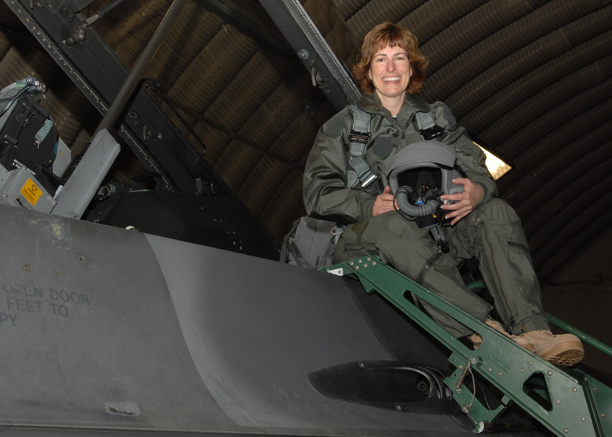 SPANGDAHLEM AIR BASE, Germany – Col. Julie Robel., 3 rd Air Force Mission Support Squadron, prepares to take an incentive flight Oct. 30, 2008. Col Robel earned her incentive flight for her selection as best Mission Support Squadron in the Air Force. (U.S. Air Force photo by Airman 1st Class Allen Pollard)