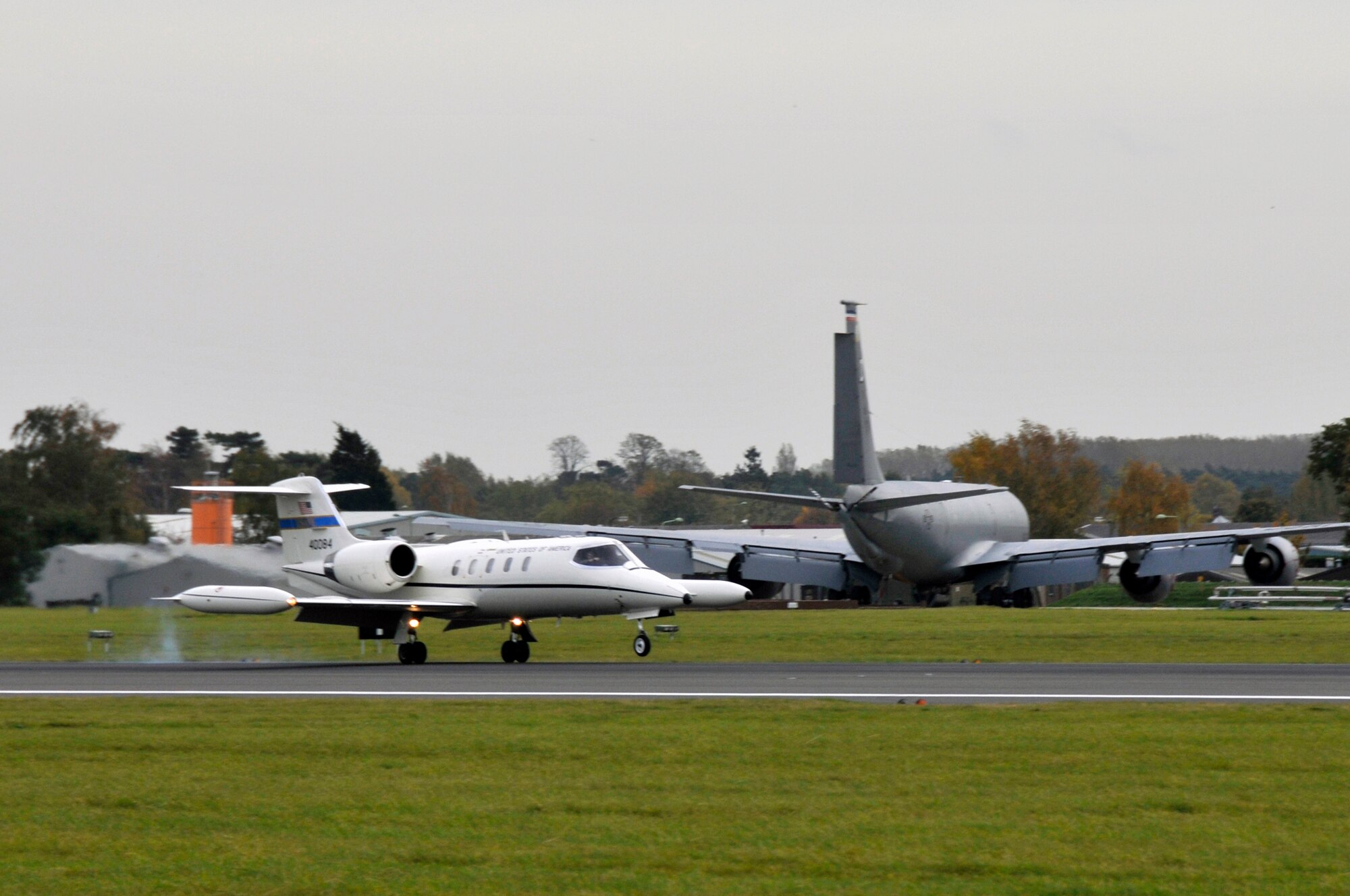 A C-21 arrives Oct. 25 at RAF Mildenhall, England. The 493rd Fighter Squadron is deployed to Lithuania in support of a 3 months NATO Baltic air policing mission. (U.S. Air Force photo by Airman 1st Class Perry Aston)