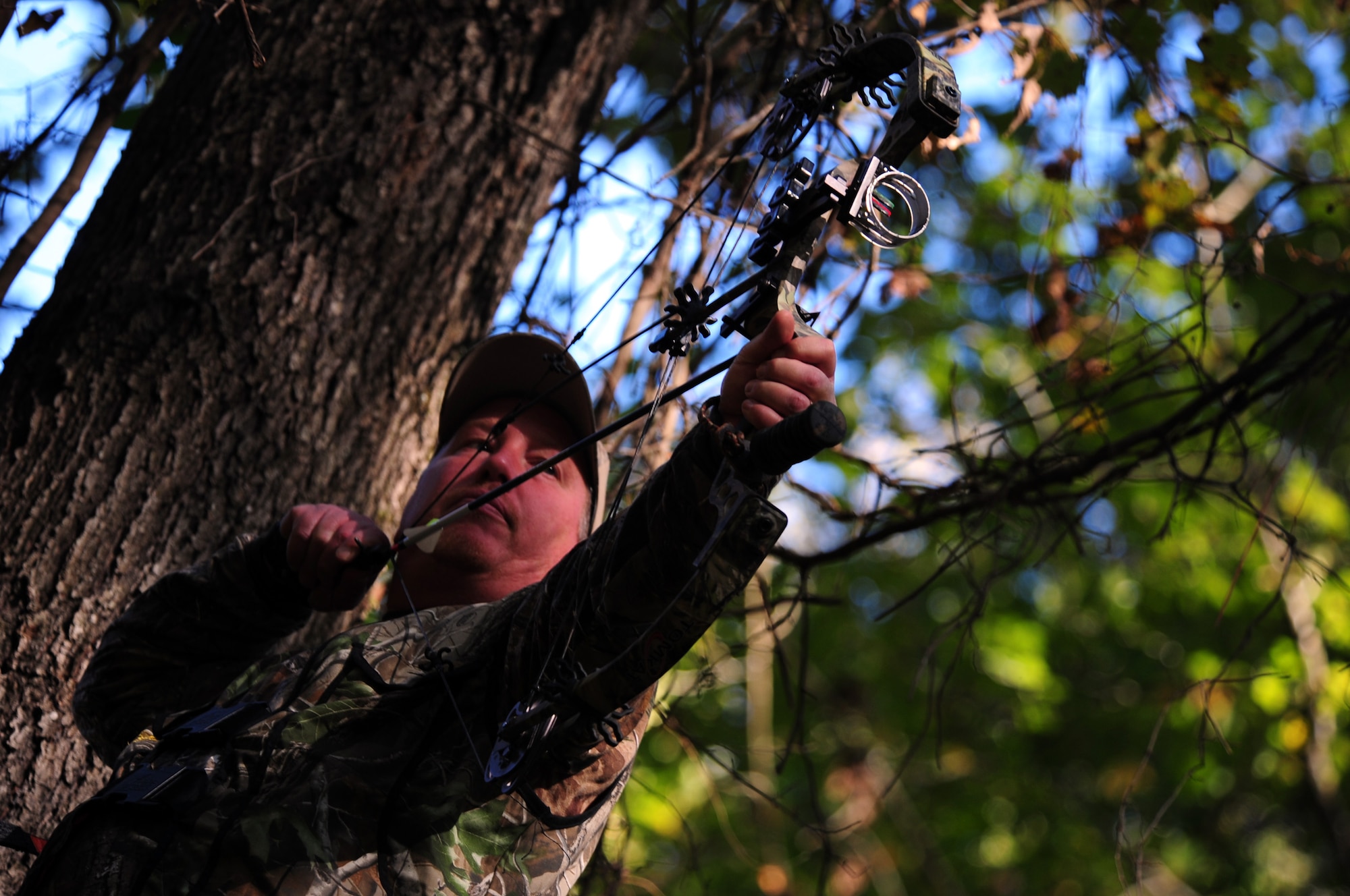 BARKSDALE AIR FORCE BASE, La. - Mike Campbell, 2d Force Support Squadron, takes aim while hunting on Barksdale. Hunters are reminded to follow safety measures at all times while hunting. The next hunter’s safety class will be held at 6 p.m. Nov. 20 at the Natural Resources Office.  (Air Force photo by AIrman 1st Class Joanna Kresge) (released)