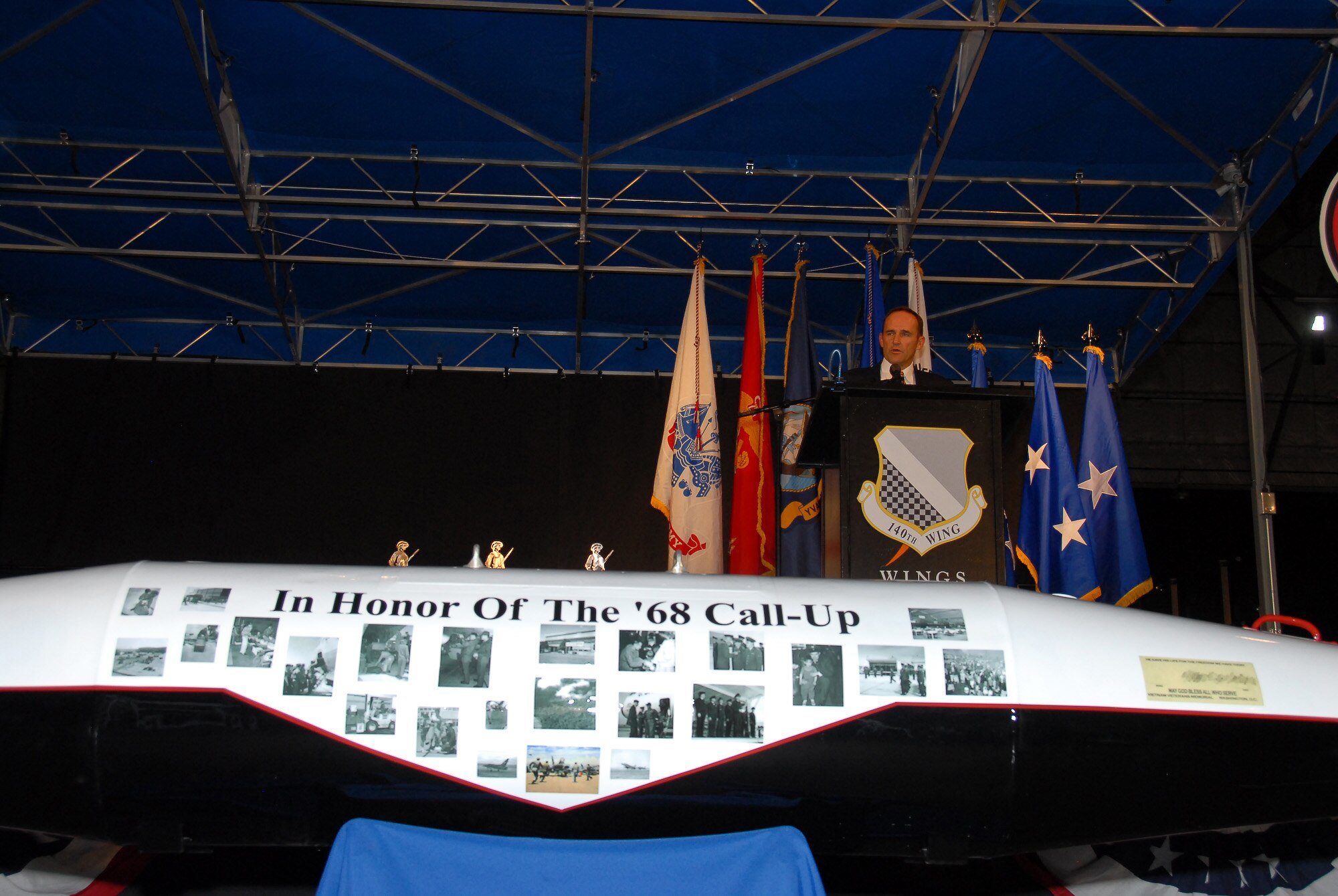 Gen Trulan A. Eyre, 140th Wing Commander, speaks to both past and present wing members at the '68 Call Up Reunion on October 4.  More than 900 Colorado Air National Guardsmen were activated in 1968 and sent to locations across the globe, to include Phan Rang Air Base, South Vietnam.