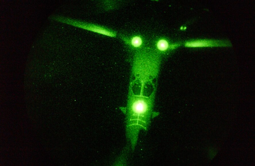 MARCH AIR RESERVE BASE, Calif. -- A Dyess B-1B Lancer from the 7th Bomb Wing is refueled by a KC-135R Stratotanker during a night training mission over southern Colorado Oct. 27. (U.S. Air Force photo/Senior Master Sgt. Dennis Martin)