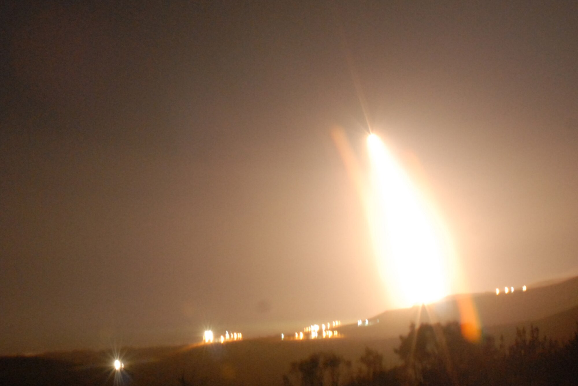 VANDENBERG AIR FORCE BASE, Calif. --  A Minuteman III intercontinental ballistic missile successfully launches at 1 a.m. Nov. 5 from North Vandenberg. The missile was configured with a National Nuclear Security Administration test assembly in which a single unarmed re-entry vehicle traveled approximately 4,190 miles to their pre-determined targets near the Kwajalein Atoll in the Marshall Islands. (U.S. Air Force photo / 2nd Lt. Raymond Geoffroy)