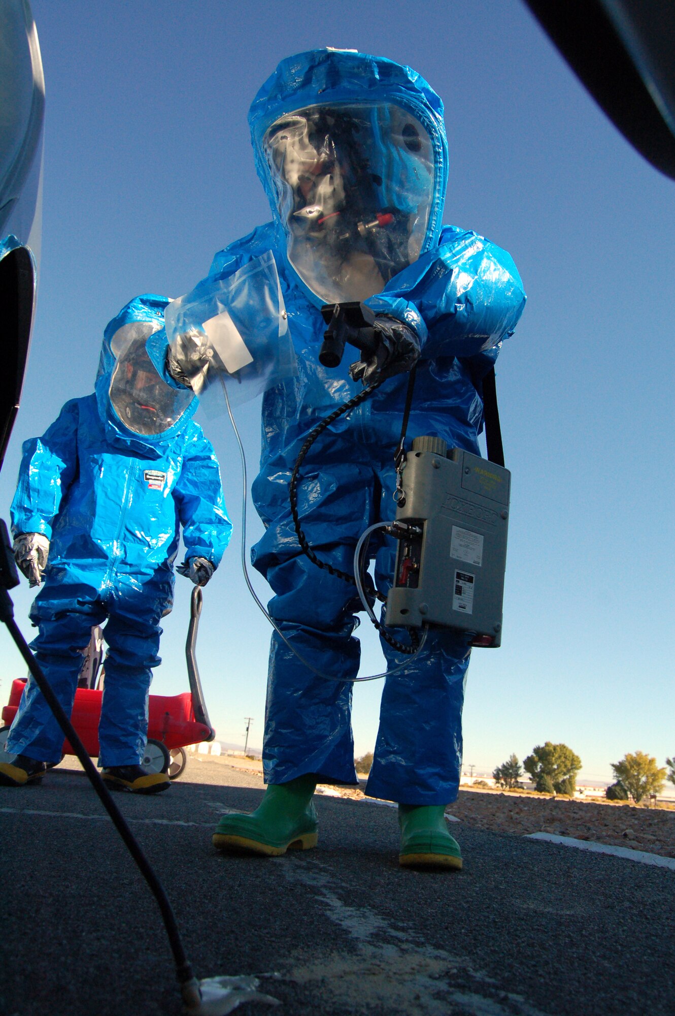 Staff Sgt. Amanda Lublin, 95th Aerospace Medicine Squadron bioenvironmental flight industrial hygiene technician, identifies a "contaminant" Nov. 6 as part of a scenario for a Chemical, Biological, Radiological and Nuclear Challenge. The challenge tests all AFMC bases' bioenvironmental flights on their CBRN detection or identification capabilities. (Air Force photo by Senior Airman Julius Delos Reyes)