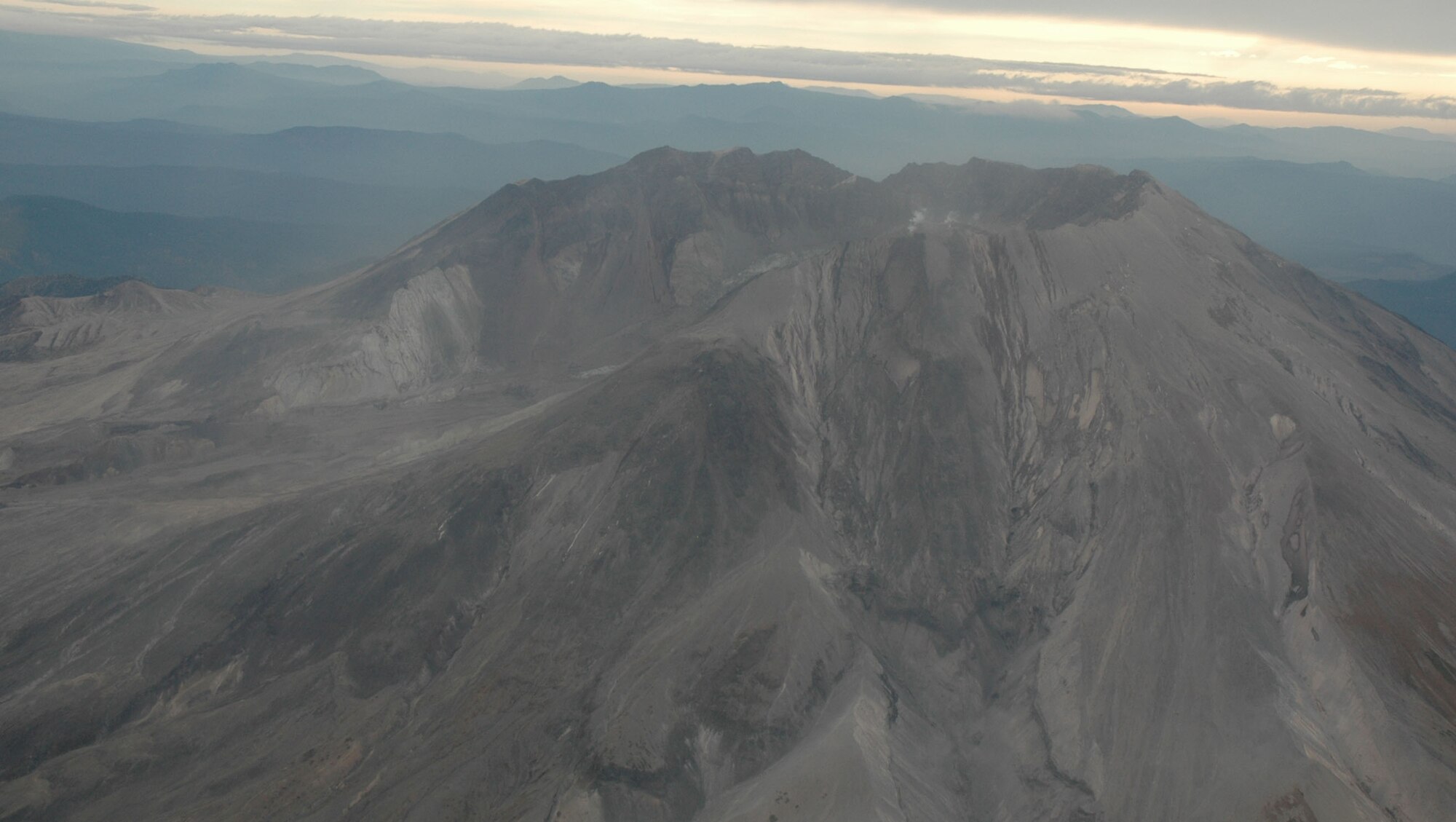 Washington state's Mt. Saint Helens presents itself to a group of civic leaders from Colorado Springs, Colo., as their C-17 flies over head Oct. 30. A group of 25 leaders were sponsored by the 302nd Airlift Wing during a community relations tour to McChord Air Force Base, Wash., where they learned more about the Air Force Reserve mission. The 302nd AW is based out of Peterson AFB, Colo. (U.S. Air Force photo/Senior Airman Stephen Collier)