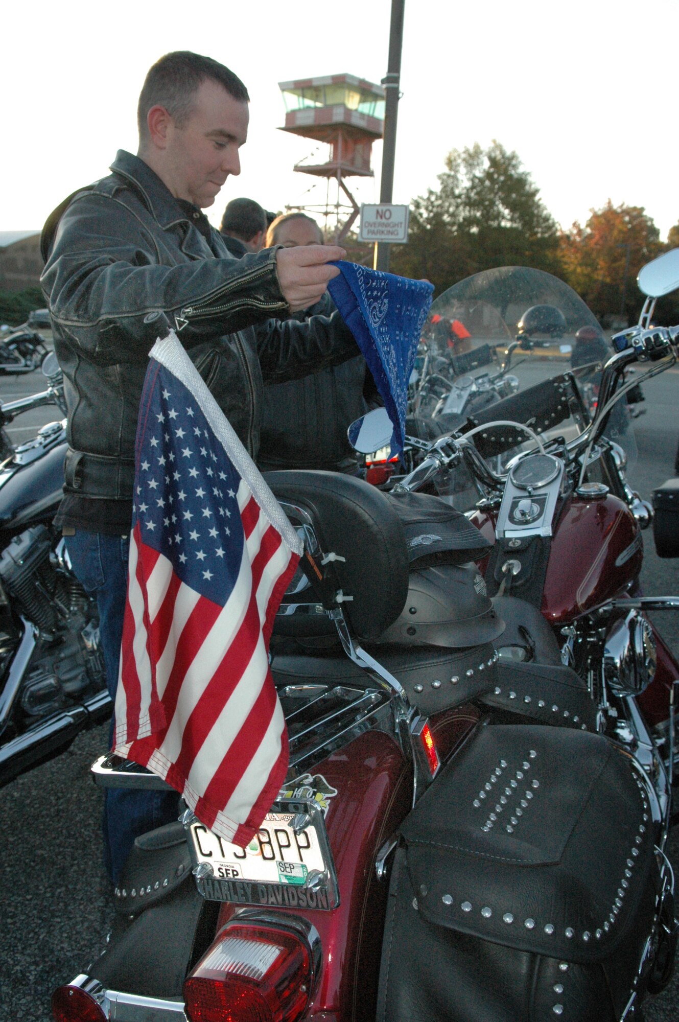 SSgt. Brent Gatlin, 116th MOS, prepares to take the ride to Andersonville National Cemetery Oct. 31 to help raise flags there for the upcoming Veterans Day holiday. U. S. Air Force photo by Sue Sapp