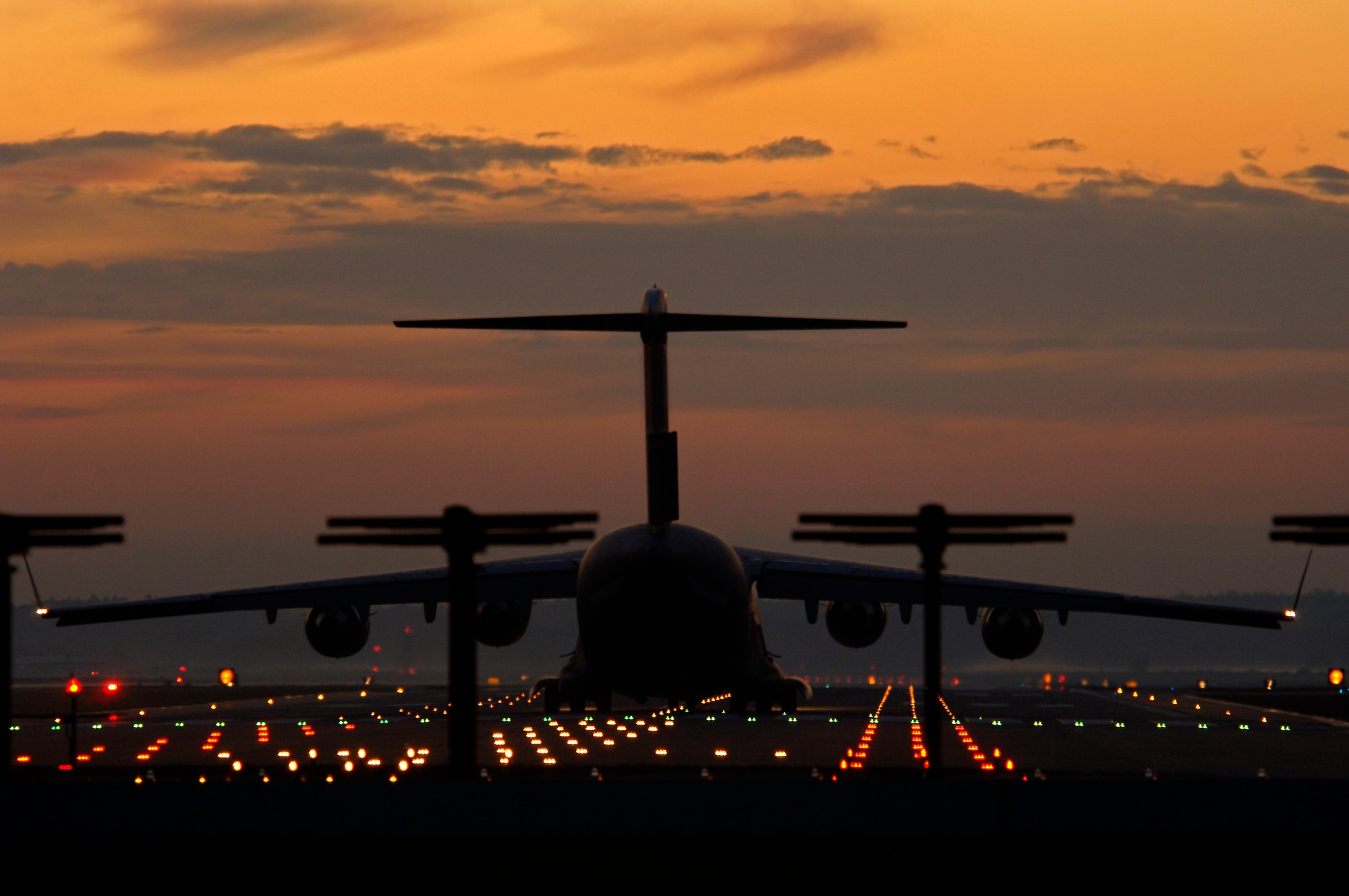 A C-17 Globemaster III prepares for takeoff Nov. 3 at Ramstein Air Base, Germany. Ramstein AB officials handle more than 85 aircraft operations daily. (U.S. Air Force photo/Airman 1st Class Kenny Holston) 