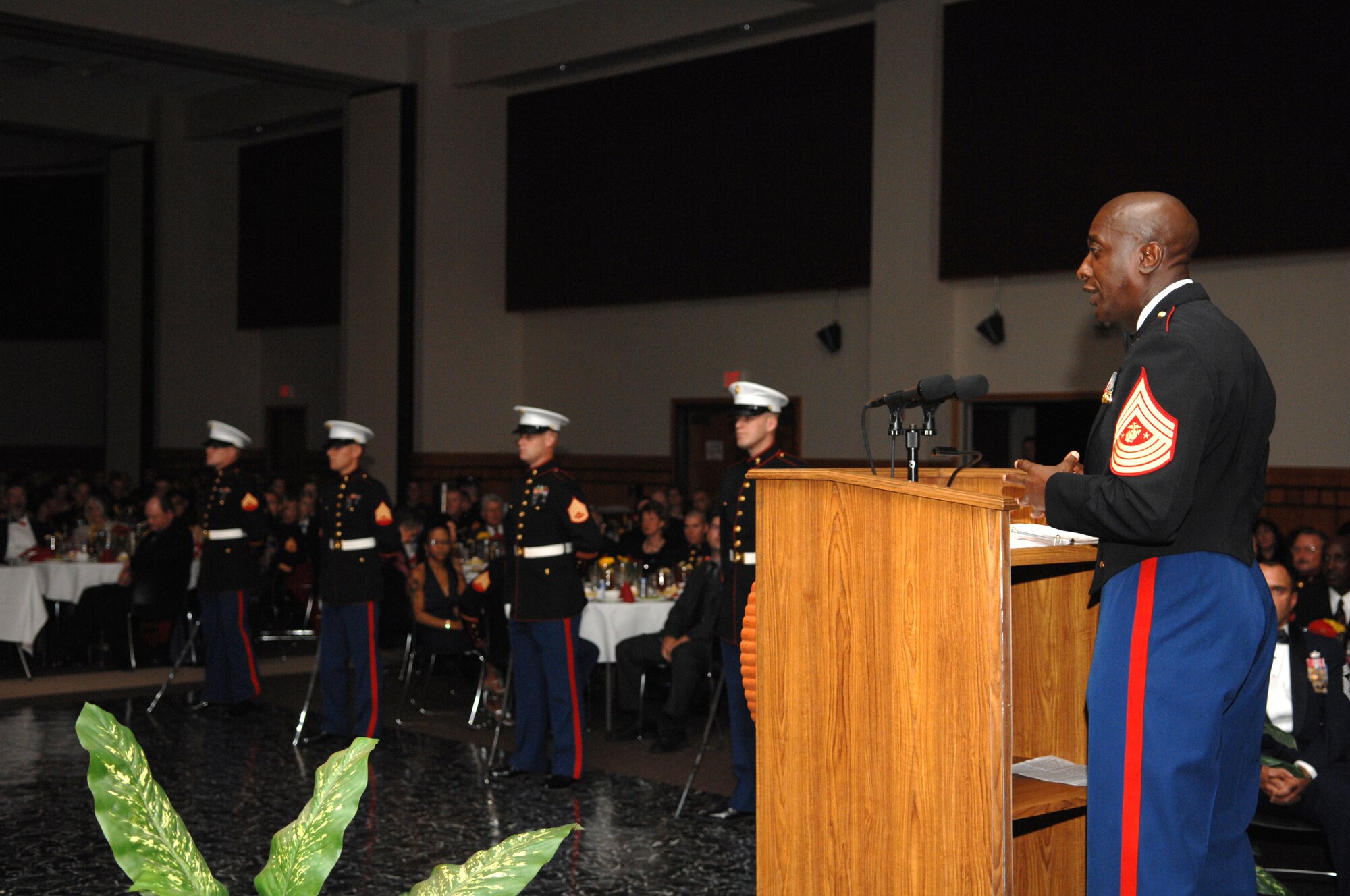 Sergeant Major of the Marine Corps Carlton Kent was the guest speaker at the 2008 Marine Corps Ball Nov. 1. (U.S. Air Force photo by Tech. Sgt. John Barton)