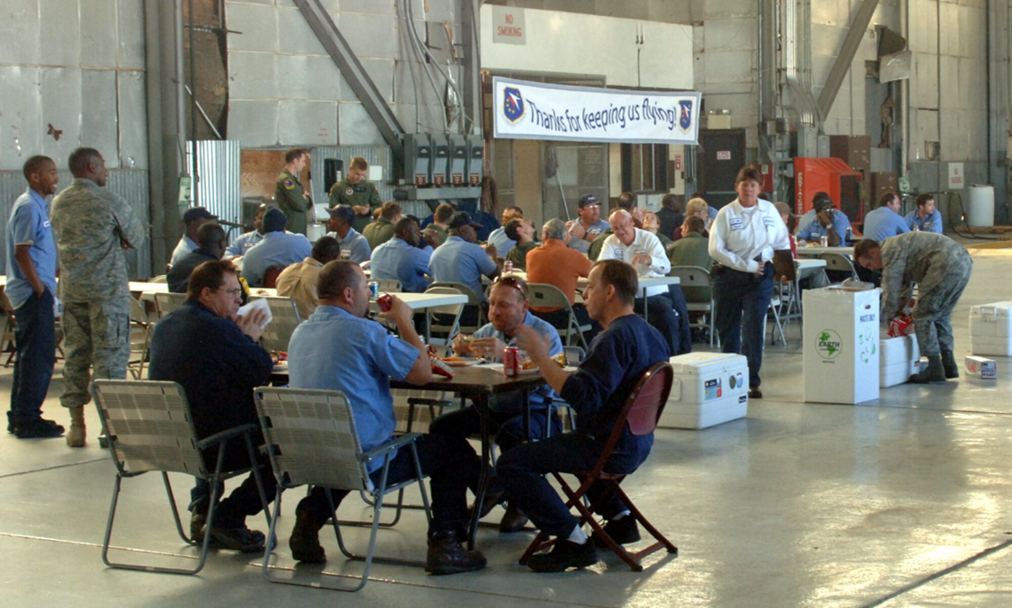 Columbus AFB Dyncorp maintainers were treated to a picnic by the 14th Operations Group Oct. 31 in hanger 3. The event was held to show appreciation for all the hard work and dedication put forth everyday to keep the mission of training the world’s best pilots a reality. (U.S. Air Force photo by Airman Josh Harbin)