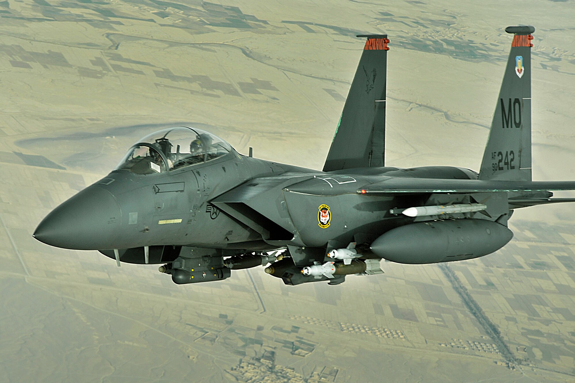 An F-15E Strike eagle conducts a mission over Afghanistan on Nov. 7. The F-15E Strike Eagle is a dual-role fighter designed to perform air-to-air and air-to-ground missions. An array of avionics and electronics systems gives the F-15E the capability to fight at low altitude, day or night, and in all weather. (U.S. Air Force photo/Staff Sgt. Aaron Allmon)  
