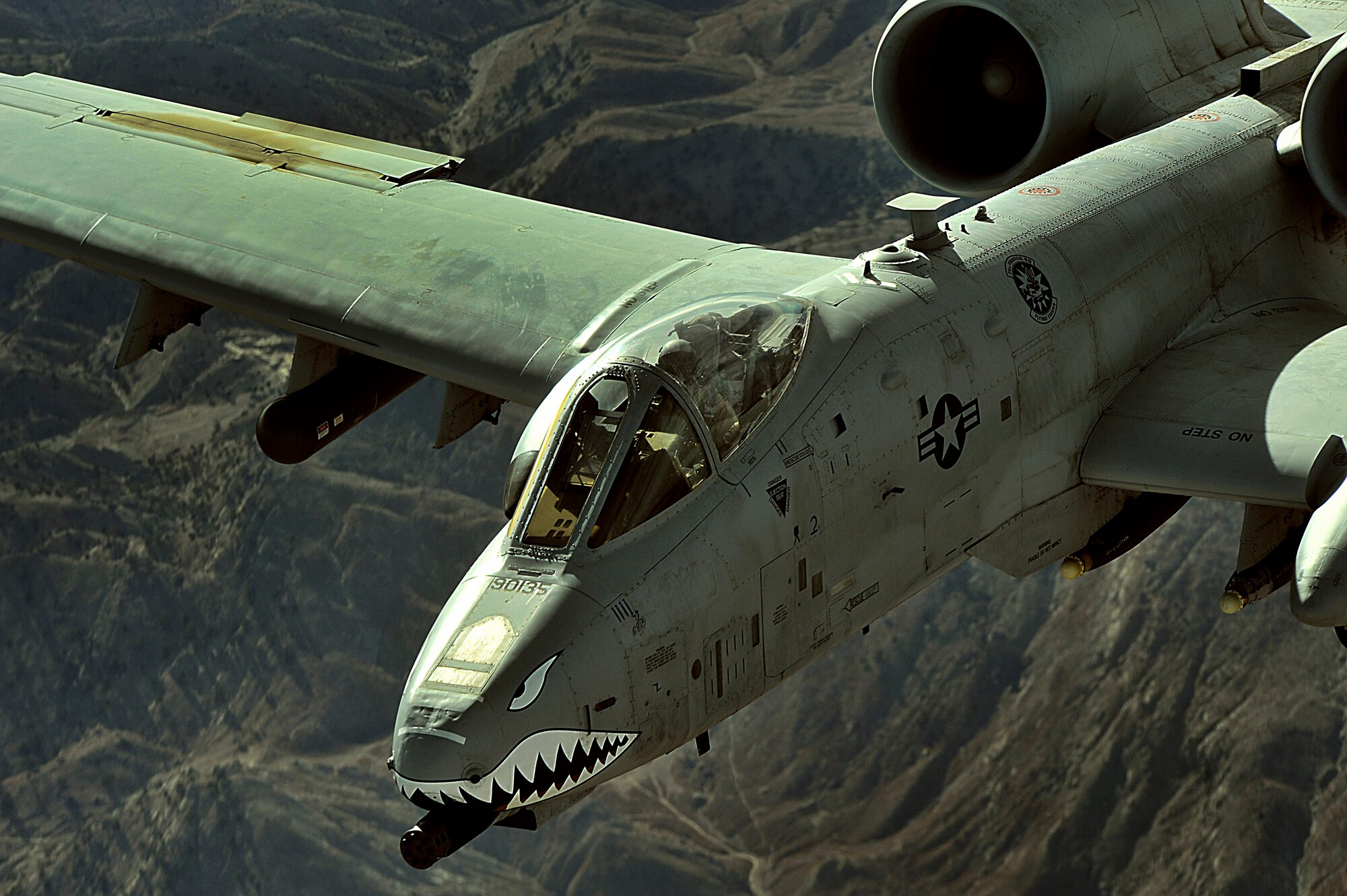 An A-10 Thunderbolt II flies a close-air-support mission over Afghanistan on Nov. 7. The A-10 has excellent maneuverability at low air speeds and altitude, and are highly accurate weapons-delivery platforms. (U.S. Air Force photo/Staff Sgt. Aaron Allmon)  
