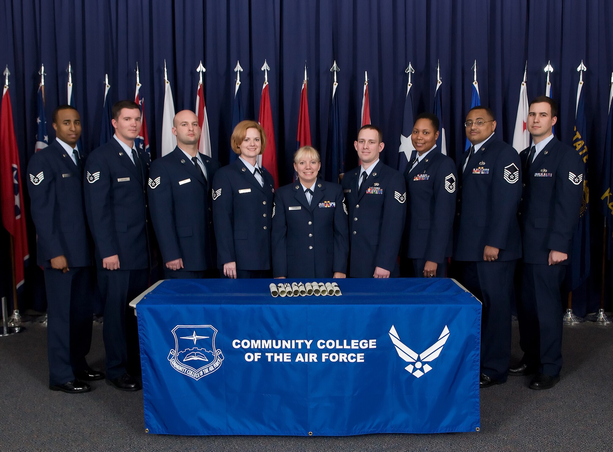 The Community College of the Air Force recently received new Dover alumni into its ranks. Nine 512th Airlift Wing reservists received their associate degrees in a commencement ceremony Nov. 2 at The Landings. The Liberty Wing's overall fall graduating CCAF class consisted of 26 members. (U.S. Air Force photo/Jason Minto)