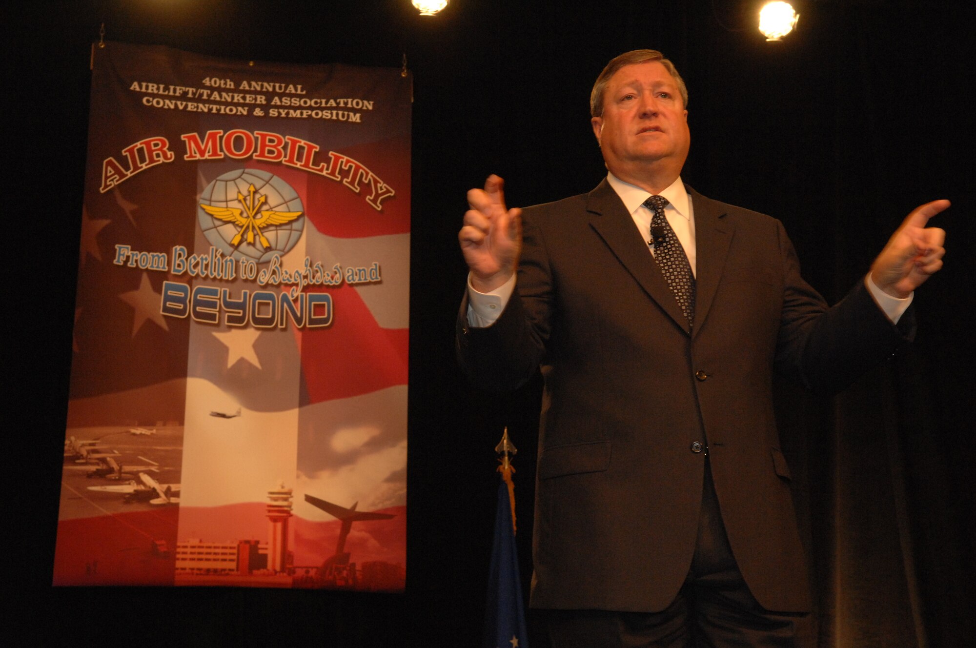 Michael B. Donley, secretary of the Air Force, speaks about the value of air mobility in the Air Force Nov. 7 at the annual Airlift Tanker Association convention in Anaheim, Calif.  (U.S. Air Force photo/Staff Sgt. Christine Jones)