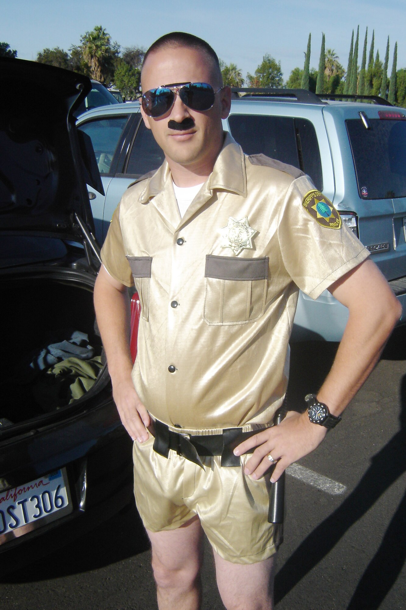 Marine SSgt. Tim Black, Recruiting Sub-Station Moreno Valley, costumes as a  “Lt. Dangle” Nov. 30, at an RS San Diego recruiters meeting at the Cultural Resources Center at March ARB. Marines were asked by their commanders to dress up in the Halloween costume of their choice for this regular meeting at March. (U.S. Air Force photo by Will Alexander)  