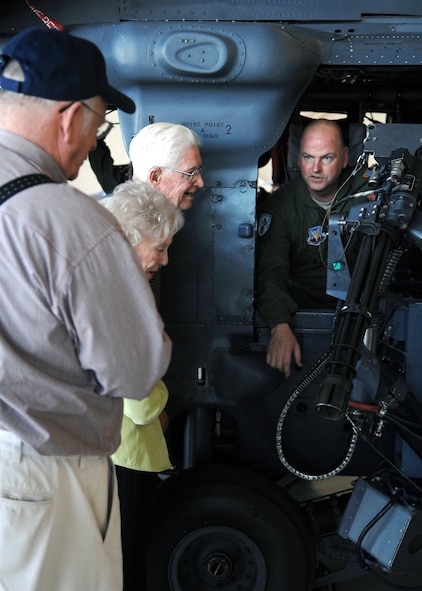 MOODY AIR FORCE BASE, Ga. – Members who were part of the 2008 Flying Tigers Association Reunion observe an Airman talk about the gun turret on an HH-60G Pave Hawk helicopter here Nov. 6. The reunion members participated in an all day tour of Moody and its aircraft. (U.S. Air Force photo by Airman Joshua Green) 