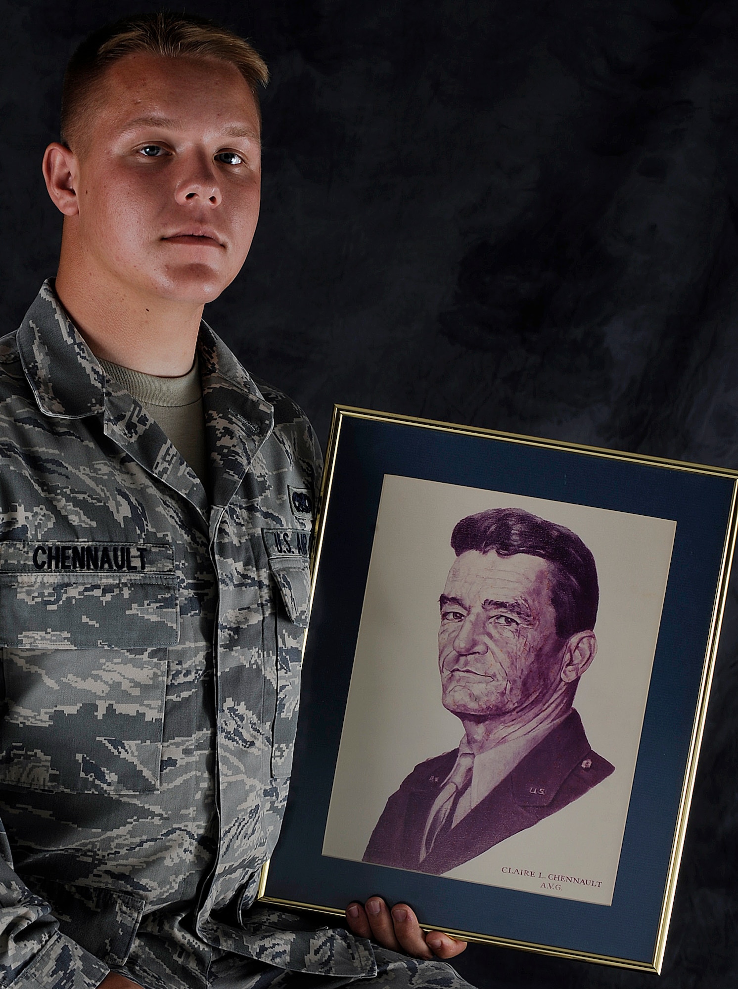 MOODY AIR FORCE BASE, Ga. -- Airman 1st Class William Chennault, 723rd Aircraft Maintenance Squadron, is a descendant of Lt. General Claire Lee Chennault who founded the Flying Tigers. General Chennault’s Flying Tigers, which started as a volunteer group, began training in August 1941 and fought the Japanese for six months after the attack on Pearl Harbor.  (U.S. Air Force photo by Senior Airman Brittany Barker)