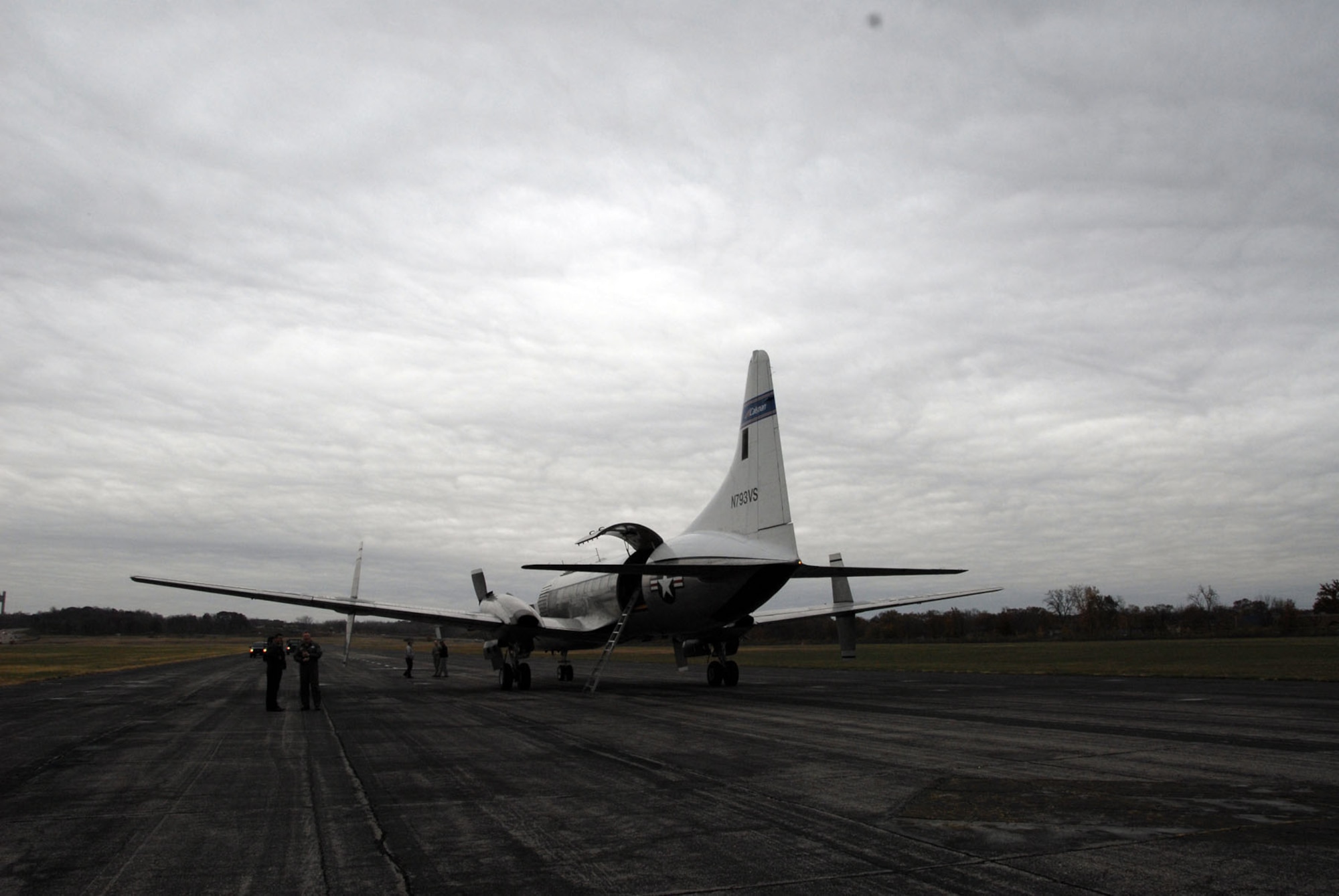 DAYTON, Ohio - The Convair NC-131H Total In-Flight Simulator (TIFS), a very unique aircraft created to perform research for the U.S. Air Force, just after landing on the back field of the National Museum of the U.S. Air Force on Nov. 7, 2008. (U.S. Air Force photo)