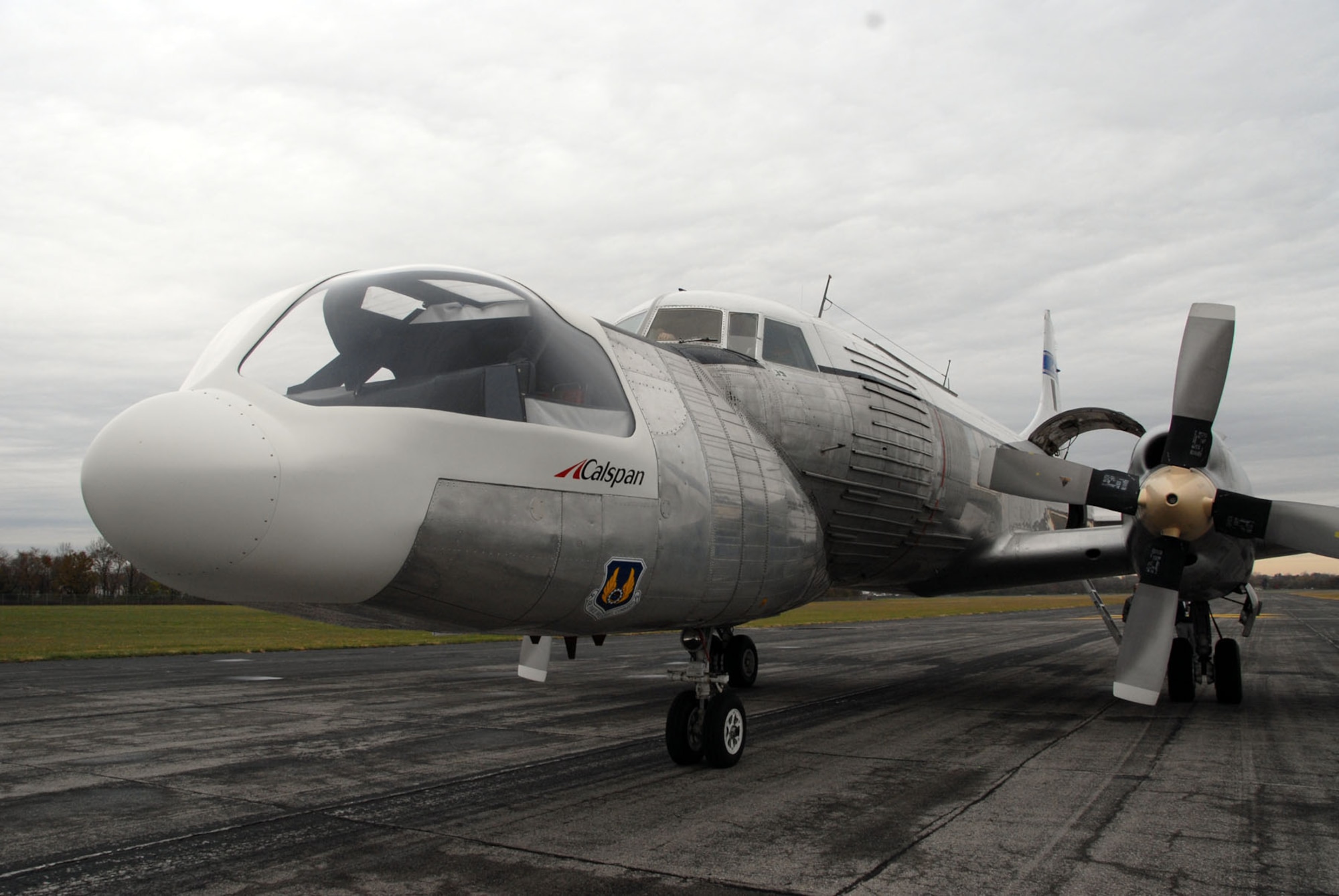 DAYTON, Ohio - The Convair NC-131H Total In-Flight Simulator (TIFS), a very unique aircraft created to perform research for the U.S. Air Force, just after landing on the back field of the National Museum of the U.S. Air Force on Nov. 7, 2008. (U.S. Air Force photo)
