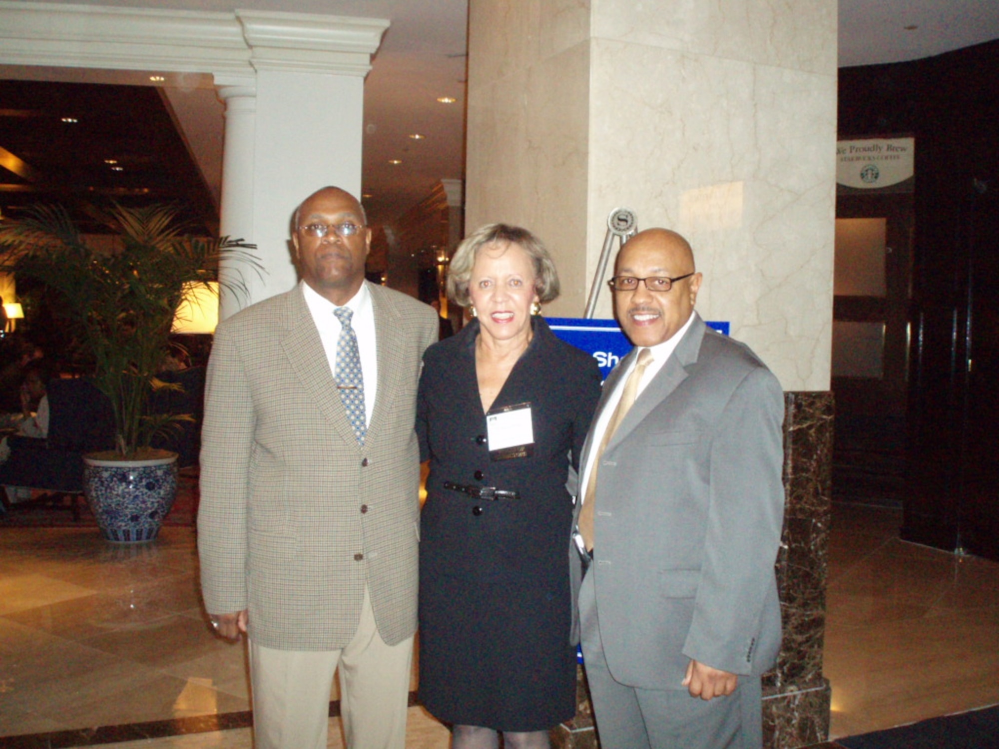 David Streat, AFOSR program Manager (left) and Ed Lee, AFOSR Historically Black Colleges and Universities/Minority Institutions deputy director (right), join Dr. N. Joyce Payne, founder of the Thurgood Marshall College Fund and Leadership Institute. AFOSR is actively engaging historically black and minority institutions to expand the pool and talent of students participating in Air Force research. (photo courtesy of the Thurgood Marshall Leadership Institute) 