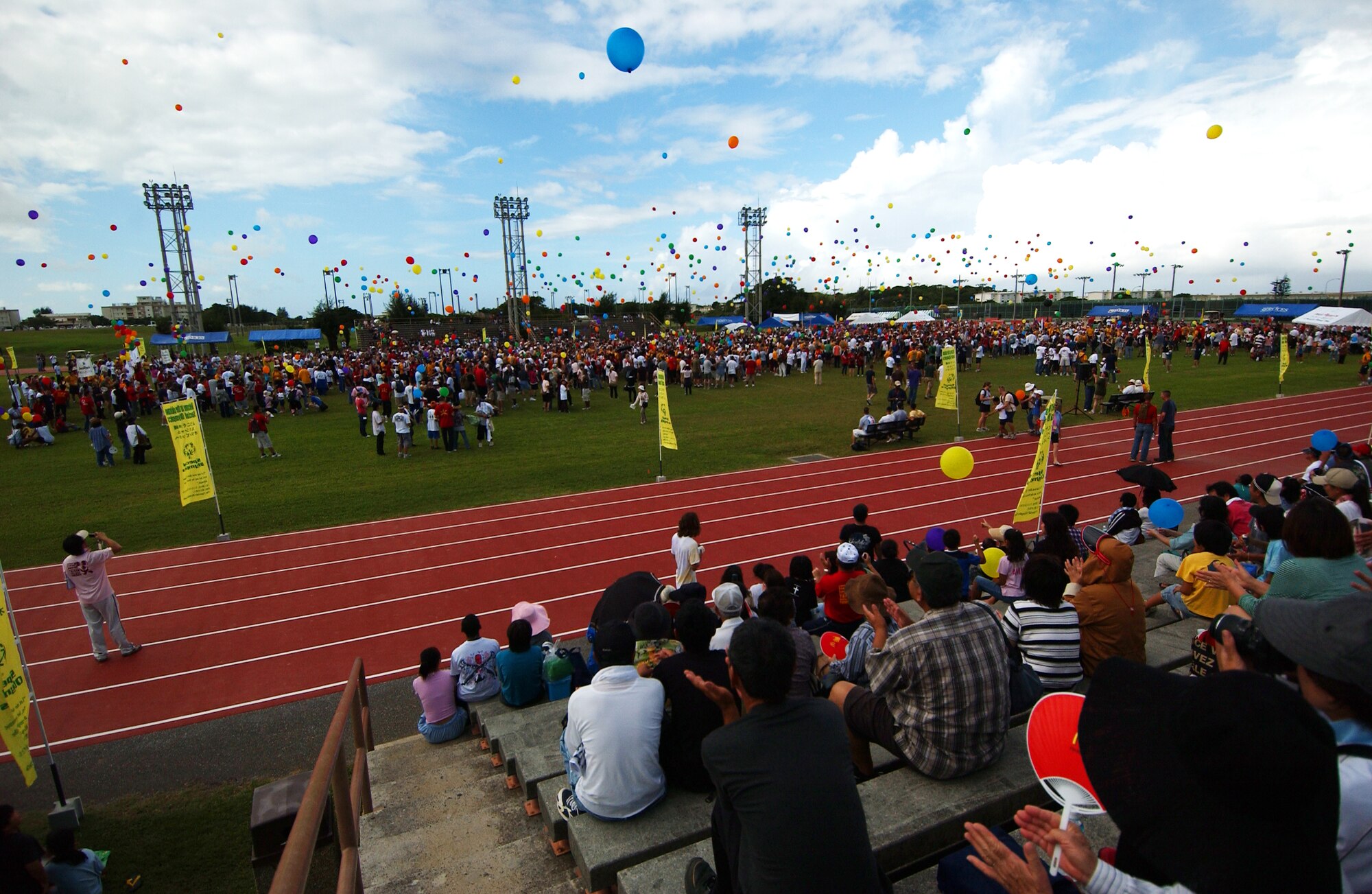 Kadena Special Olympics is kicked off with a mass of balloons released by participants and volunteers Nov. 8, 2008 at Kadena Air Base, Japan. Kadena hosted the 9th Annual Special Olympic Games and Art Festival for special needs Okinawan and American adult and child athletes.    (U.S. Air Force photo/Tech. Sgt. Rey Ramon)                            