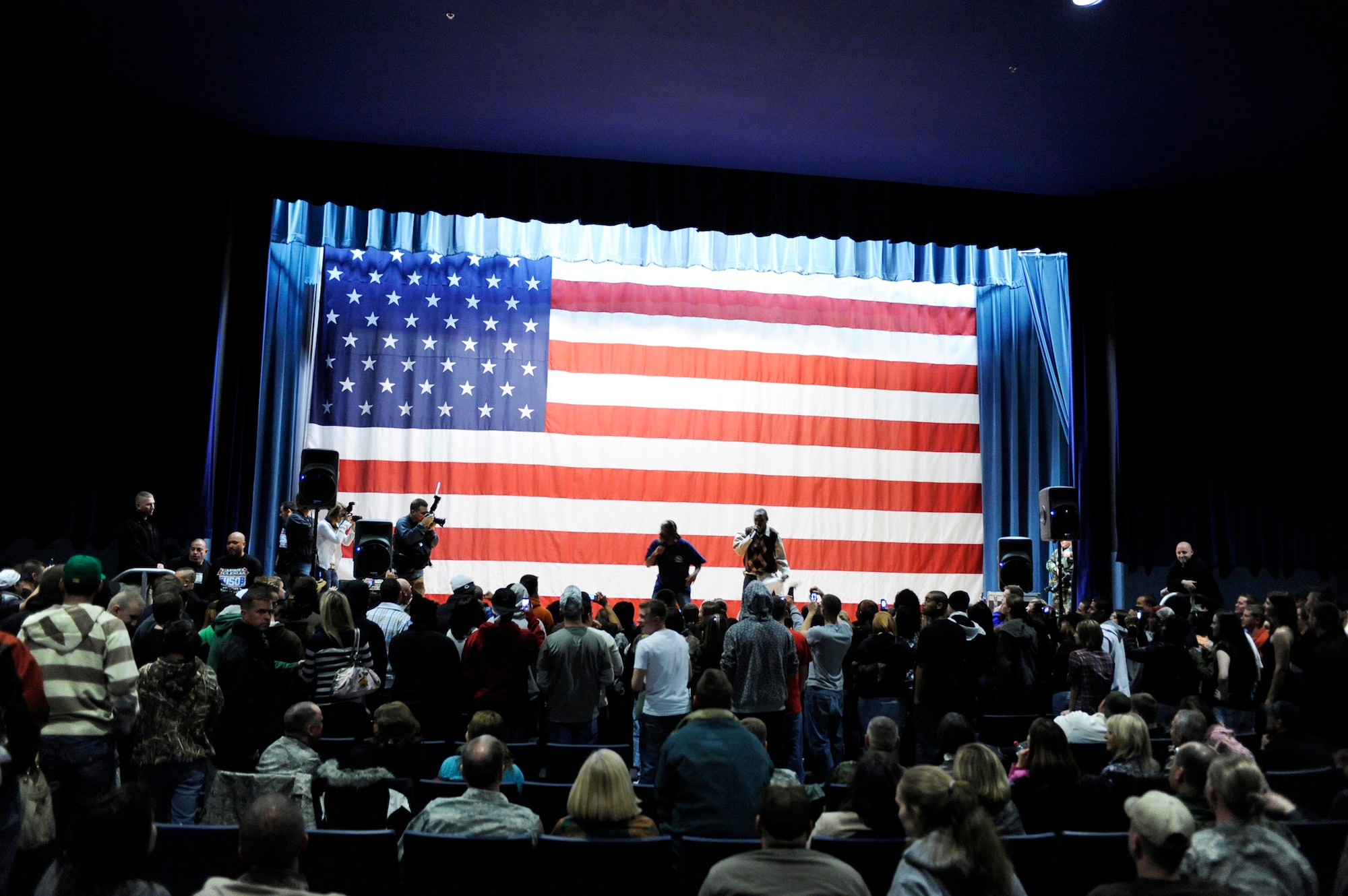 The Ying Yang Twins perform during a United Services Organizations show Nov. 10, 2008, at Eielson Air Force Base, Alaska. The USO tour visited several Alaska bases, including Eielson, Fort Greeley, Fort Wainwright and Clear Air Station.  (U.S. Air Force photo/Senior Airman Jonathan Snyder) (Released)
