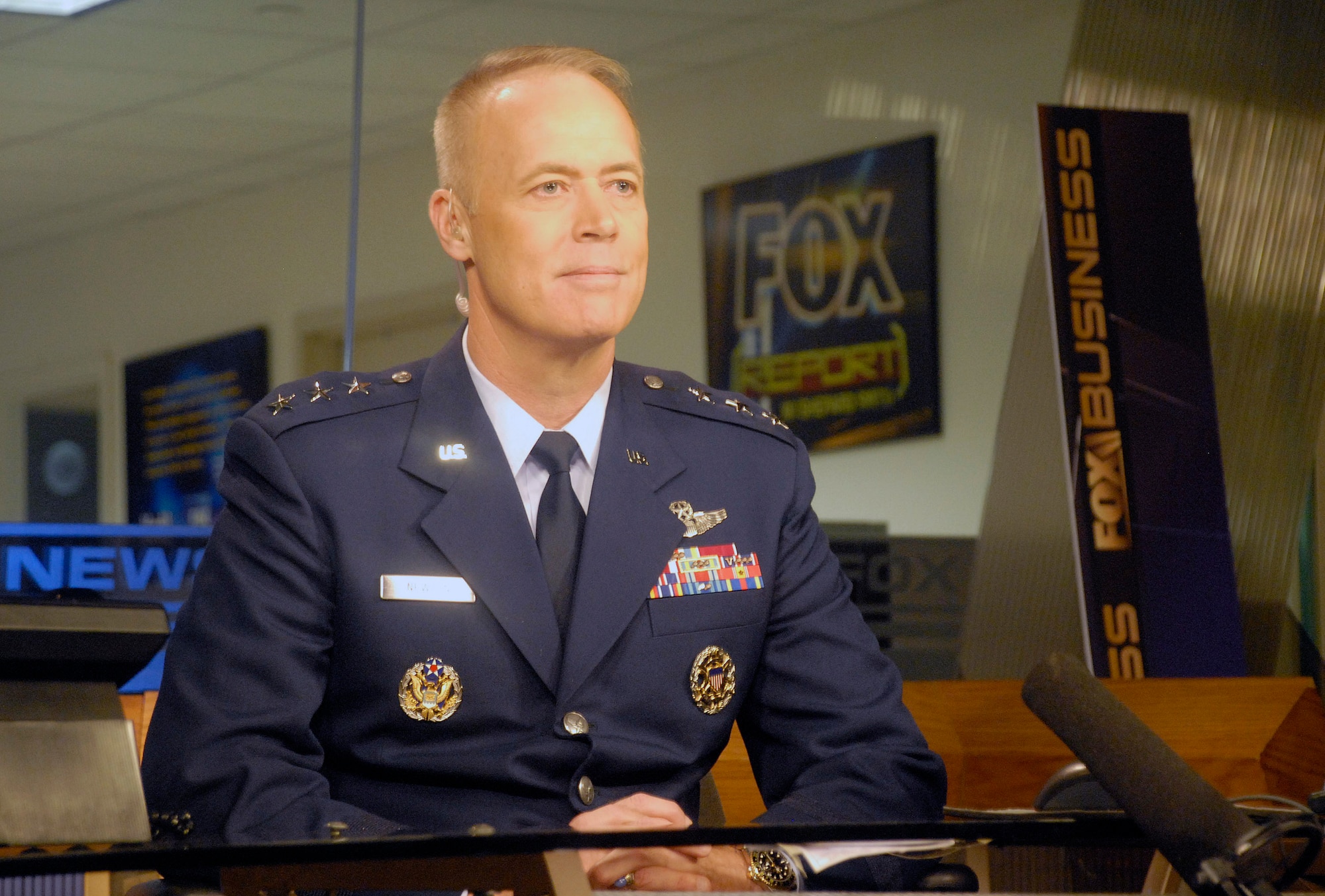 Lt. Gen. Richard Y. Newton III talks about "Warrior Care Month" during an interview with Fox News Nov. 10 in New York City. General Newton is the deputy chief of staff for manpower, personnel and services at the Pentagon. (U.S. Air Force photo/Staff Sgt. Monique Randolph) 
