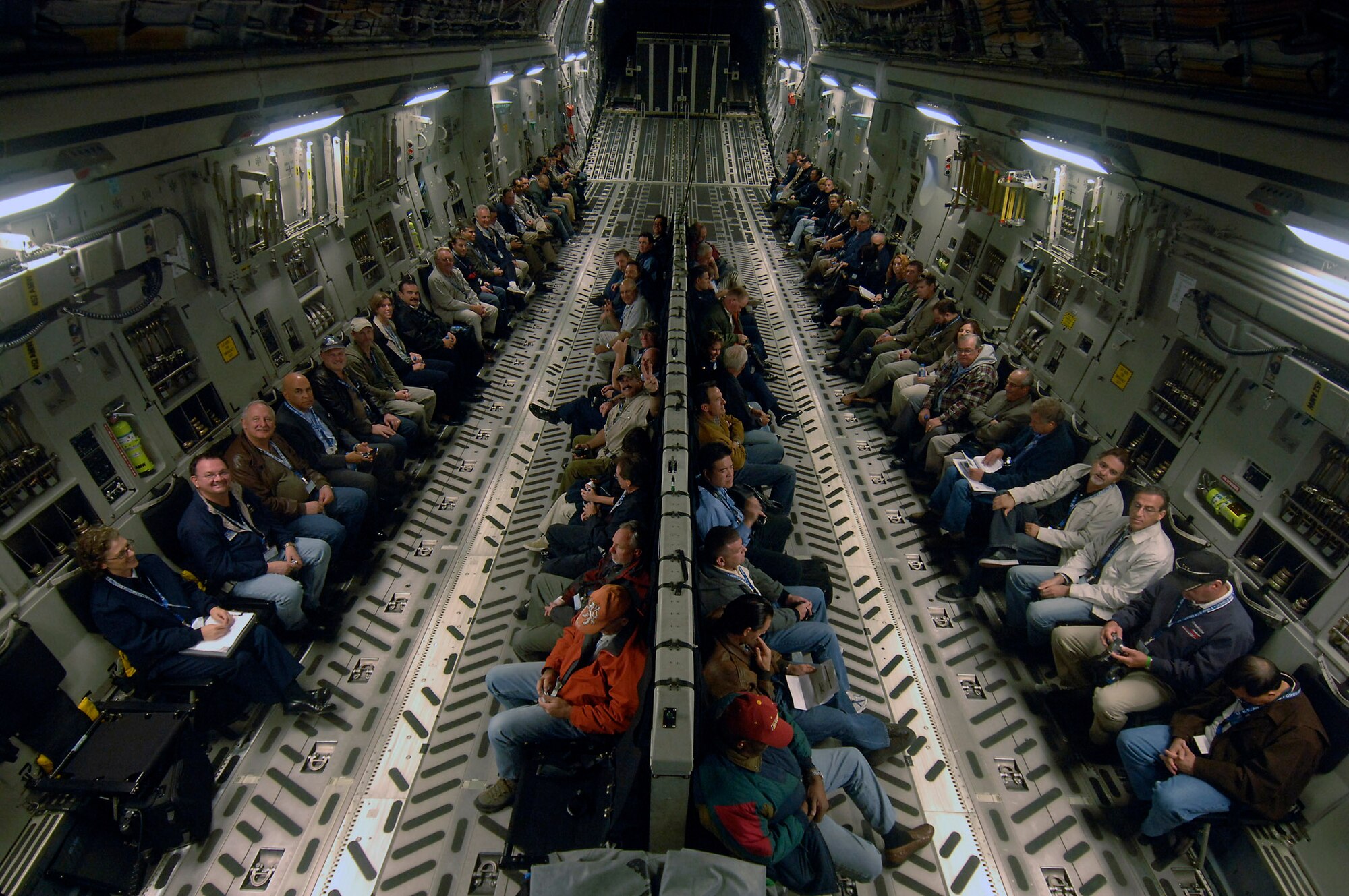 Civic leaders from Southern California had the opportunity to take an orientation ride on a C-17 Globemaster III during a refueling mission Nov. 10 from March Air Reserve Base, Calif. Held as part of Air Force Week-Los Angeles, the flight provided a chance for community members to learn more about the Air Force?s people and mission. (U.S. Air Force photo/Joe Juarez)