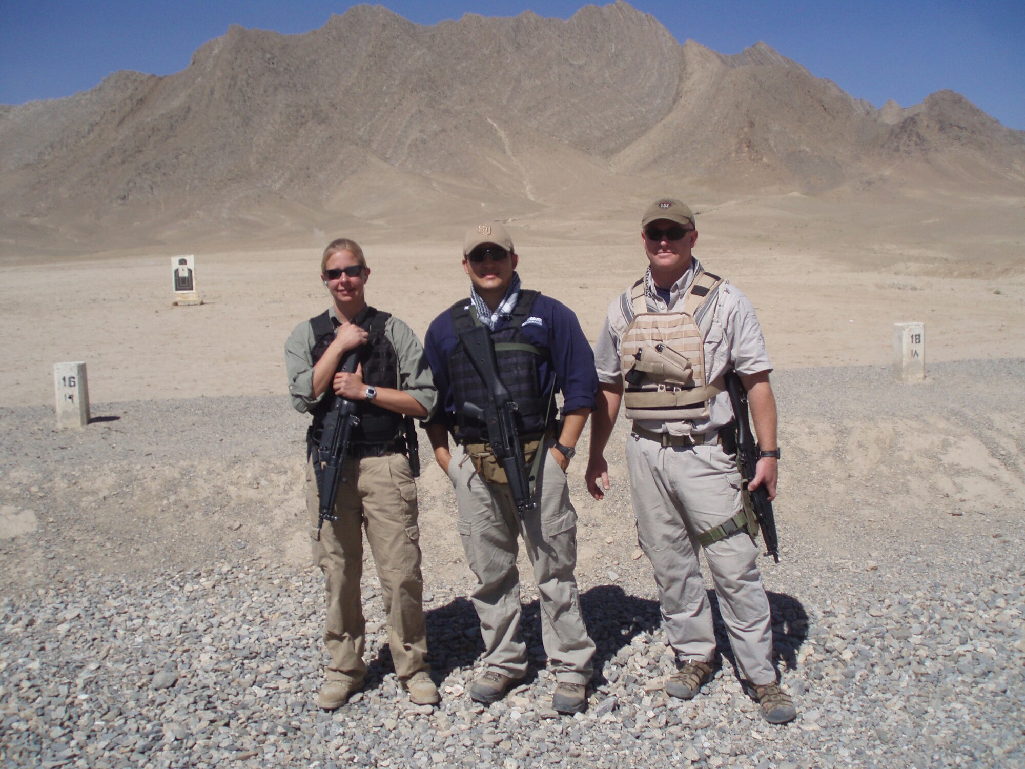 Tech. Sgt. Crystal Maxton (on left), a Reservist assigned to the 931st Air Refueling Group, recently arrived in Afghanistan for her second tour as a civilian contractor supporting Operation Enduring Freedom.  The 931st ARG is an Air Force Reserve unit assigned to McConnell Air Force Base, Kan. (Courtesy photo)     