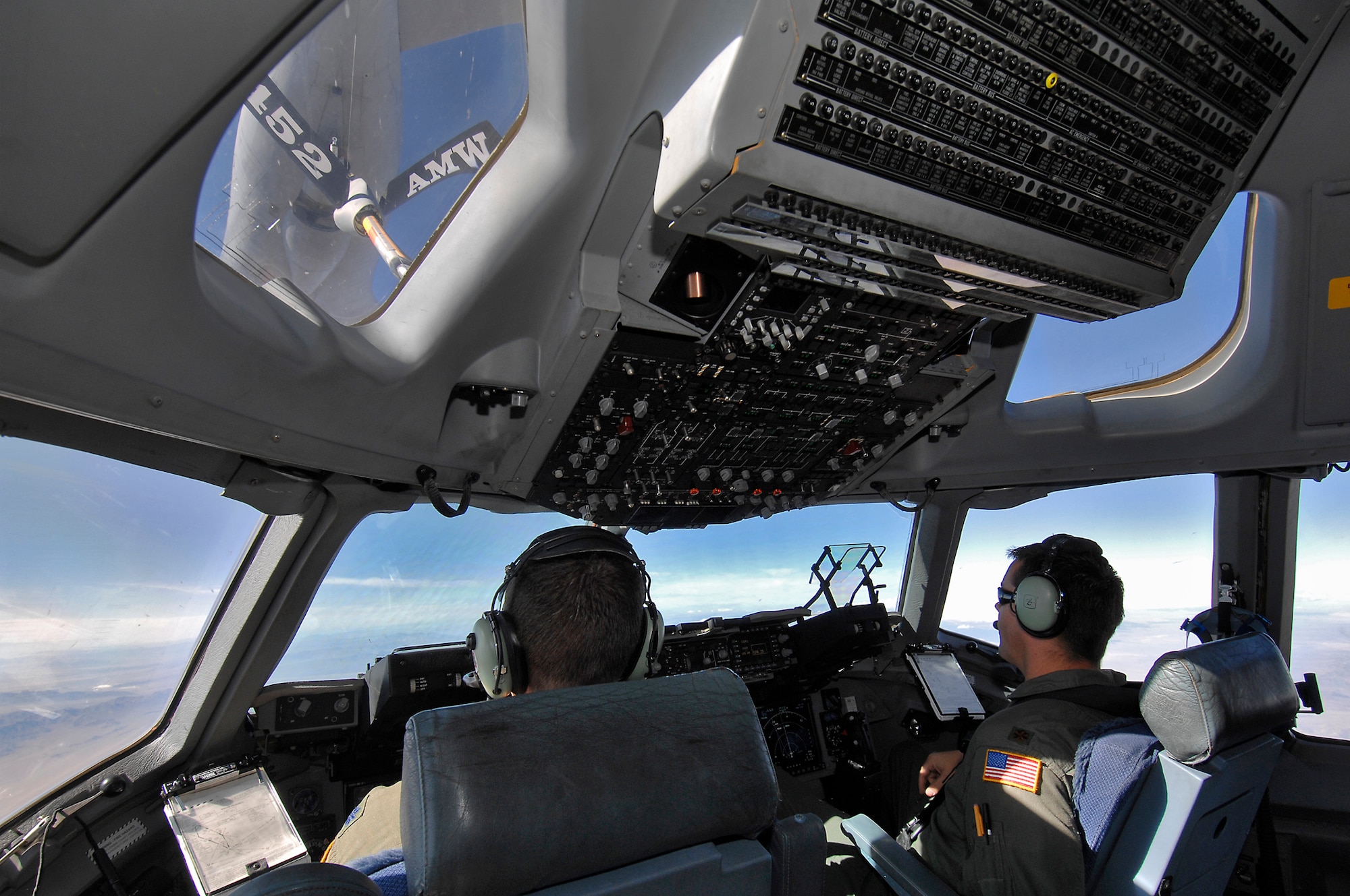 During the C-17 orientation flight from March ARB on Nov. 10, civic leaders could almost reach out and touch the refueling plane flying in front. The flight was held as part of events leading up to Air Force Week. (Photo by Joe Juarez)