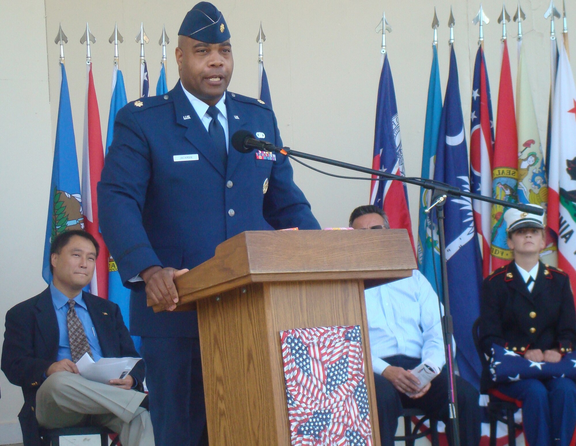Maj. Harold Jackman, GPS Wing, was the keynote speaker at Redondo Beach’s Annual Veterans Day tribute, Nov. 11. (Photo by Alicia Garges)