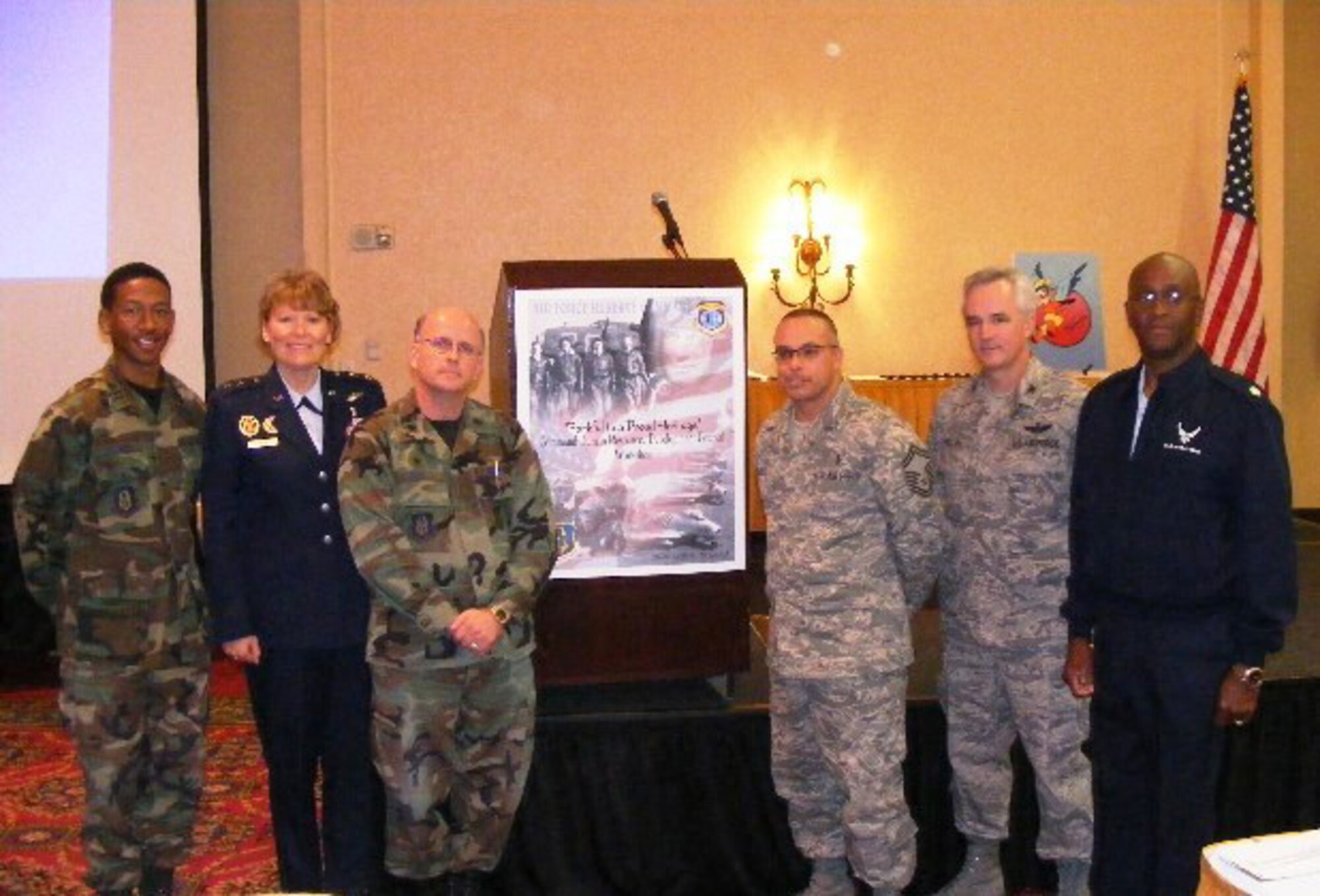SEYMOUR JOHNSON AIR FORCE BASE, N.C. -- Members of the 916th Air Refueling Wing Human Resource Development Council attended the Air Force Reserve HRDC bi-annual meeting at the end of October in Atlanta. The HRDC looks for ways to expand various wing programs and initiatives to educate military members and the community on the roles and mission of the Air Force Reserve. In attendance at the meeting from left to right were: Capt. Stephen Stokes, Maj. Gen. Linda Hemminger, AFRC HRDC chair, Lt. Col. Keith Howell, Senior Master Sgt. Mario Velez, Col. Phil Fallin and Lt. Col. David Herndon.