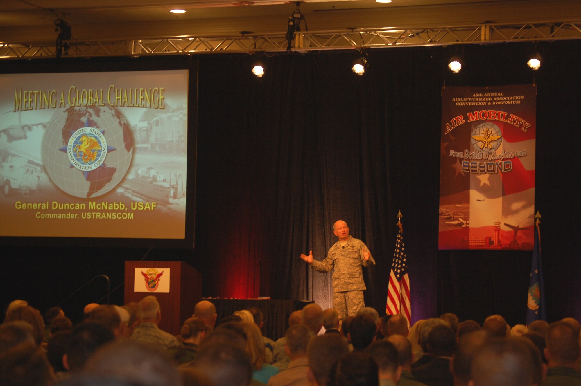 Gen. Duncan McNabb, U.S. Transportation Command commander at Scott Air Force Base, Ill., provides the opening address at the Airlift/Tanker Association convention in Anaheim, Calif., Nov. 7, 2008.  (U.S. Air Force Photo/Tech. Sgt. Scott T. Sturkol)