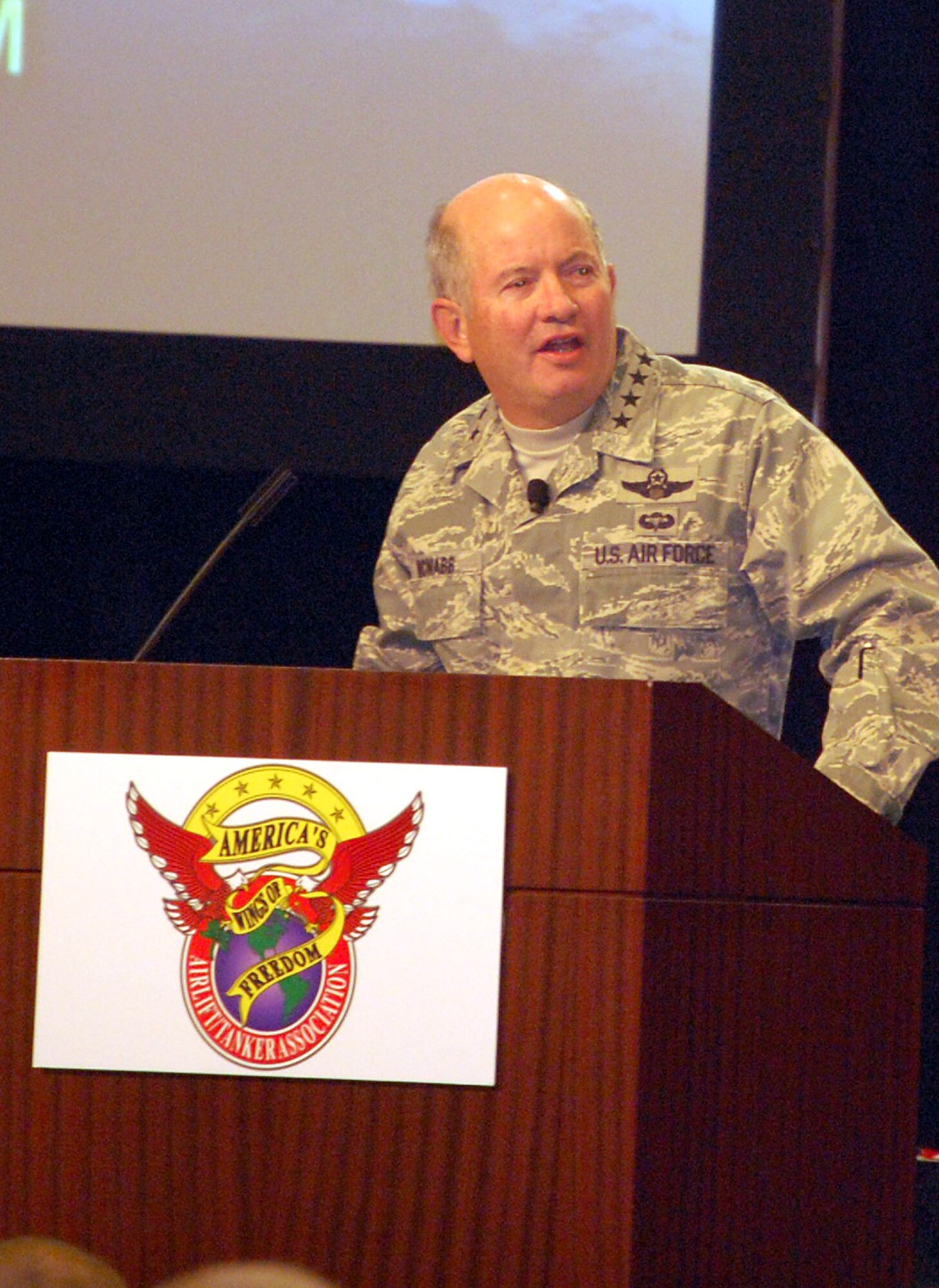 Gen. Duncan McNabb, U.S. Transportation Command commander at Scott Air Force Base, Ill., provides the opening address at the Airlift/Tanker Association convention in Anaheim, Calif., Nov. 7, 2008.  (U.S. Air Force Photo/Tech. Sgt. Scott T. Sturkol)