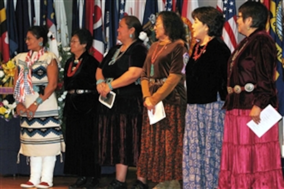 Navajo women military veterans were honored for their service to the United States during a Veterans Day observance held at the Women in Military Service for America Memorial in Arlington, Va., Nov. 11, 2008.