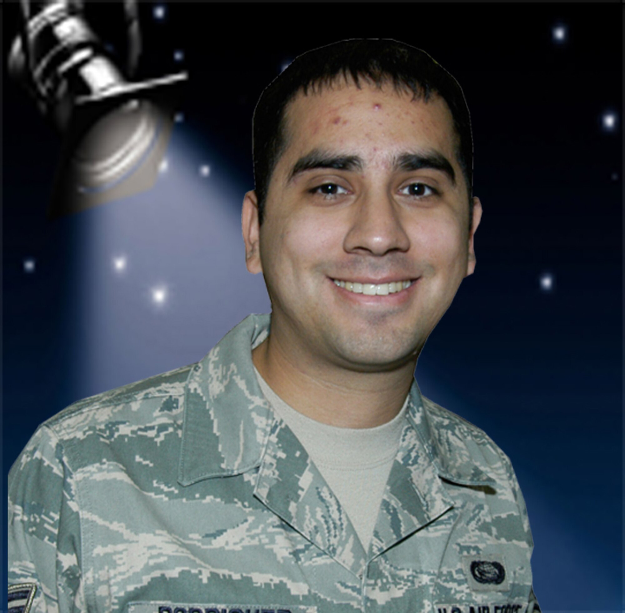 Senior Airman Adrian Rodriguez, Customer Service Counselor, Directorate of Personnel Services, is the spotlight of the week. Airman Rodriguez has been in the Air Force for nearly five years and is from Schertz, Texas. He enjoys playing video games and traveling. (U.S. Air Force graphic/Mike Molina)