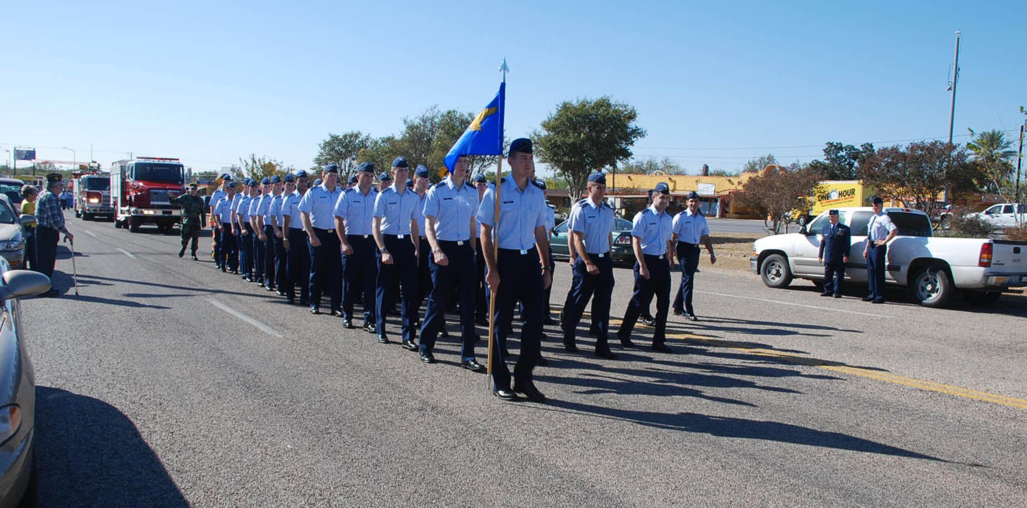 LAUGHLIN AIR FORCE BASE, Texas – A flight of Specialized Undergraduate Pilot Training students march in the Veteran’s Day parade before the formal ceremony at the Del Rio Civic Center November 11. (U.S. Air Force photo by Airman 1st Class Sara Csurilla)