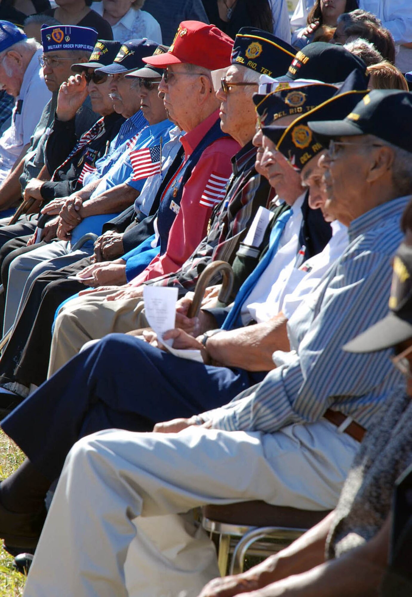 LAUGHLIN AIR FORCE BASE, Texas – Several local veterans listen to a few words from Chief Master Sgt. Bruce Heinzen, 47th Flying Training Wing command chief, during the annual Veteran’s Day ceremony in Del Rio November 11. (U.S. Air Force photo by Airman 1st Class Sara Csurilla)