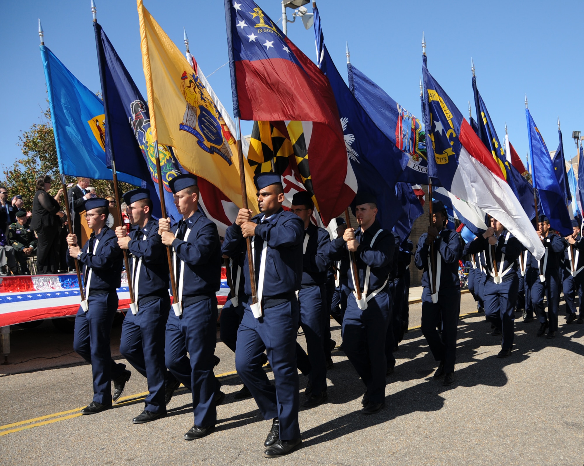 Members of the 335th Training Squadron carry the 50 state flags in Saturday’s Gulf Coast Veterans Day Parade.  (U.S. Air Force photo by Kemberly Groue)