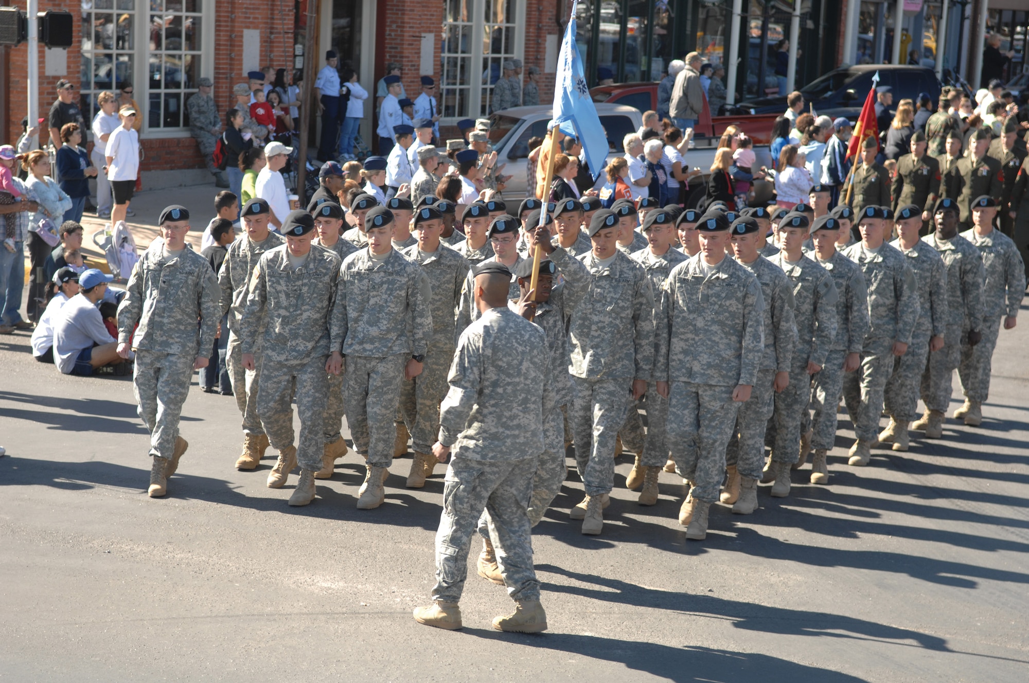 Soldiers from the 344th Military Intelligence Battalion march in the Veterans Day Parade Nov. 8 in San Angelo. (U.S. Air Force photo by Tech. Sgt. John Barton)