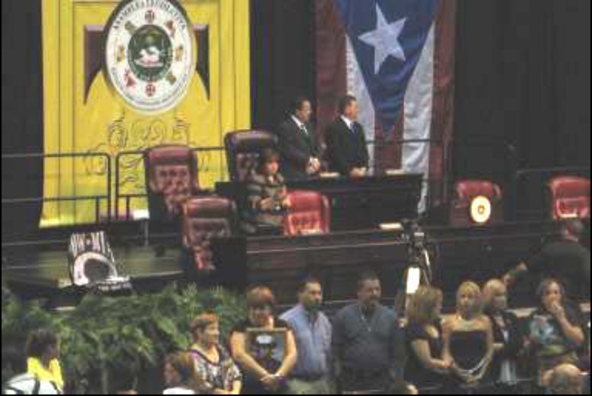 The activity “Defensores de la Libertad,” as it was called, took place at the Roberto Clemente’s Coliseum in San Juan, Puerto Rico were the President of the Senate, Hon. Kenneth McClintock, and the President for the House of Representatives, Hon. Jose Aponte presided the event. Around 10 a.m. citizen soldiers of the Army Reserve, Puerto Rico National Guard and families were present. Our Tanya E. Regenauer, Staff Sgt., PRANG Pay Entitlements Technician, assisted in showing the blue Air Force uniform supporting her husband SGT David Martell from B Company 192th SPT Battallion.