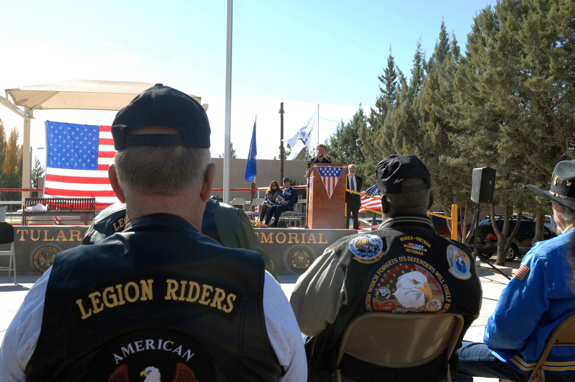 Ray Cordova, mayor of Tularosa, N.M., gives a speech during the Veterans Day Observance at the Tularosa Veterans Memorial Park, Nov. 11. Veterans from the American Legion Riders organization gathered together to support all military  members. (U.S. Air Force photo/Airman 1st Class Veronica Salgado)