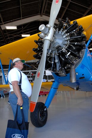 Mr. David Ott, a U.S. Air Force Vietnam veteran, looks at a U.S. Army PT-13D aircraft at the aviation history and exhibits hangar during an air show at Nellis Air Force Base, Nev., Nov. 8, 2008. The Nellis AFB air show showcased the 21st-century Air Force’s capabilities in air, space and cyberspace. The show, held Nov. 8-9. is the largest aviation event in Las Vegas and the largest free public event in Nevada.
(U.S. Air Force Photo/Senior Airman Larry E. Reid Jr.)